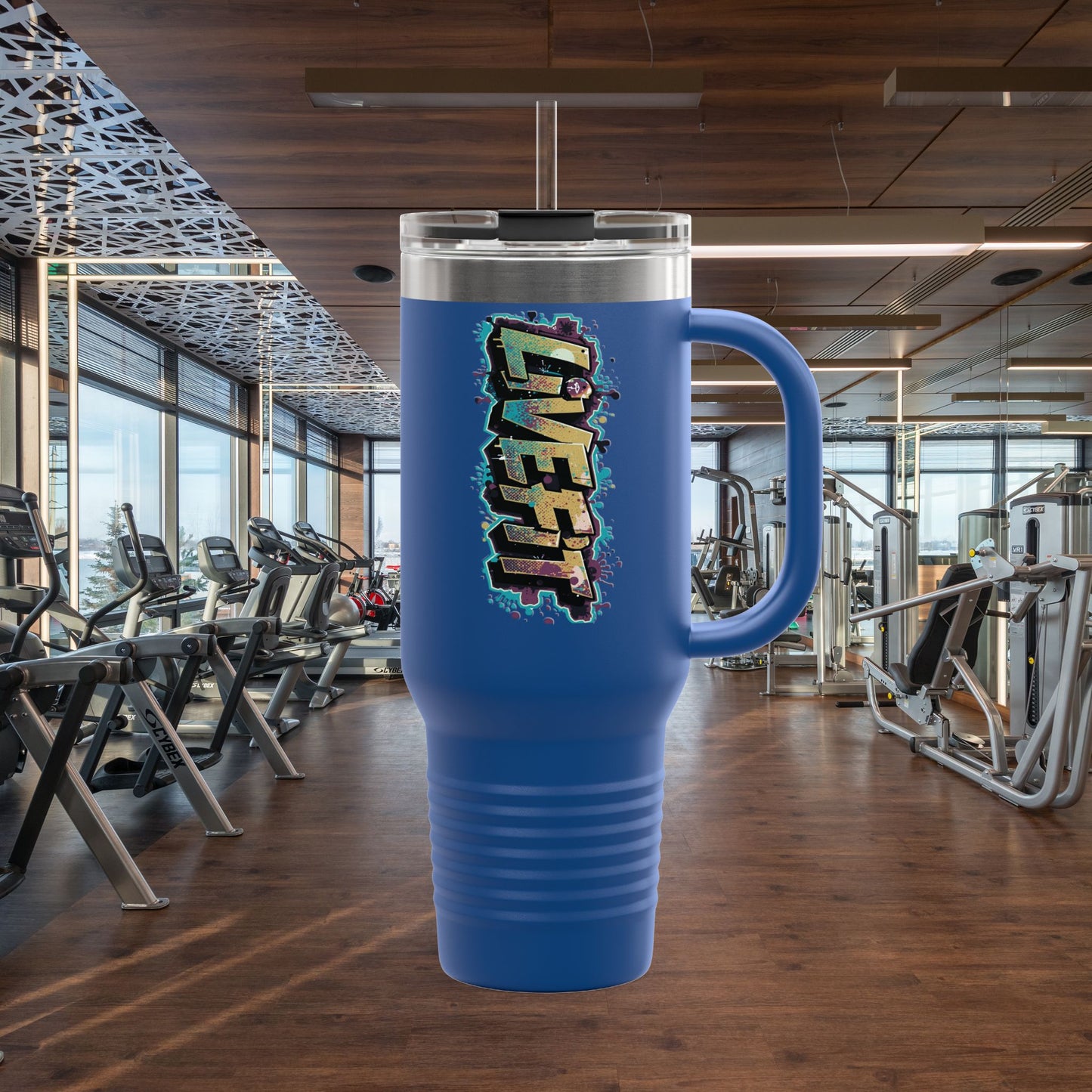 Insulated Travel Mug, Live Fit, 40oz Fitness Water Bottle, Gym Coffee Cup, Durable Travel Tumbler, Motivational Drinkware