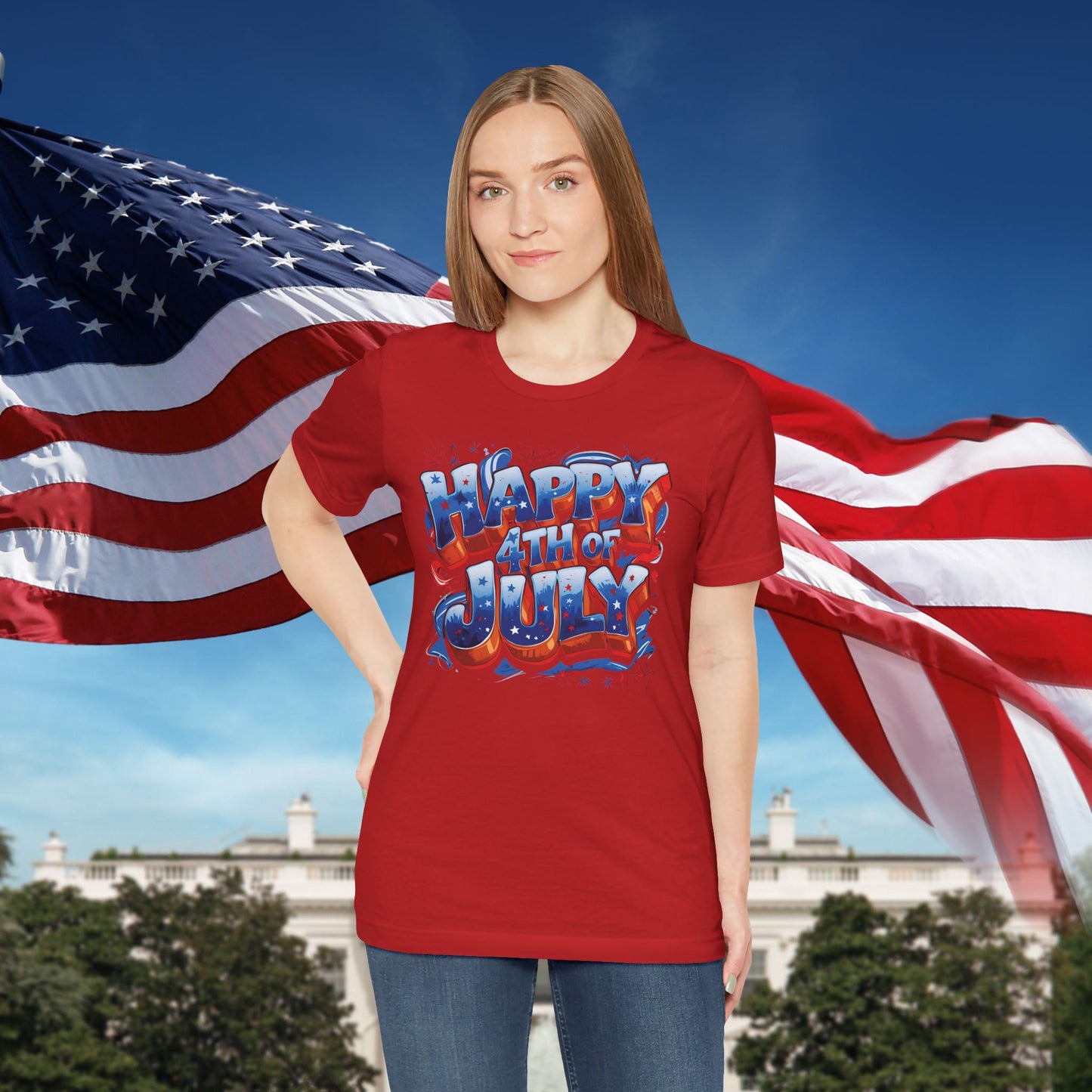 Happy 4th Of July, Print Design T-Shirt, Independence Day, American Flag, Bald Eagle, Red White Blue