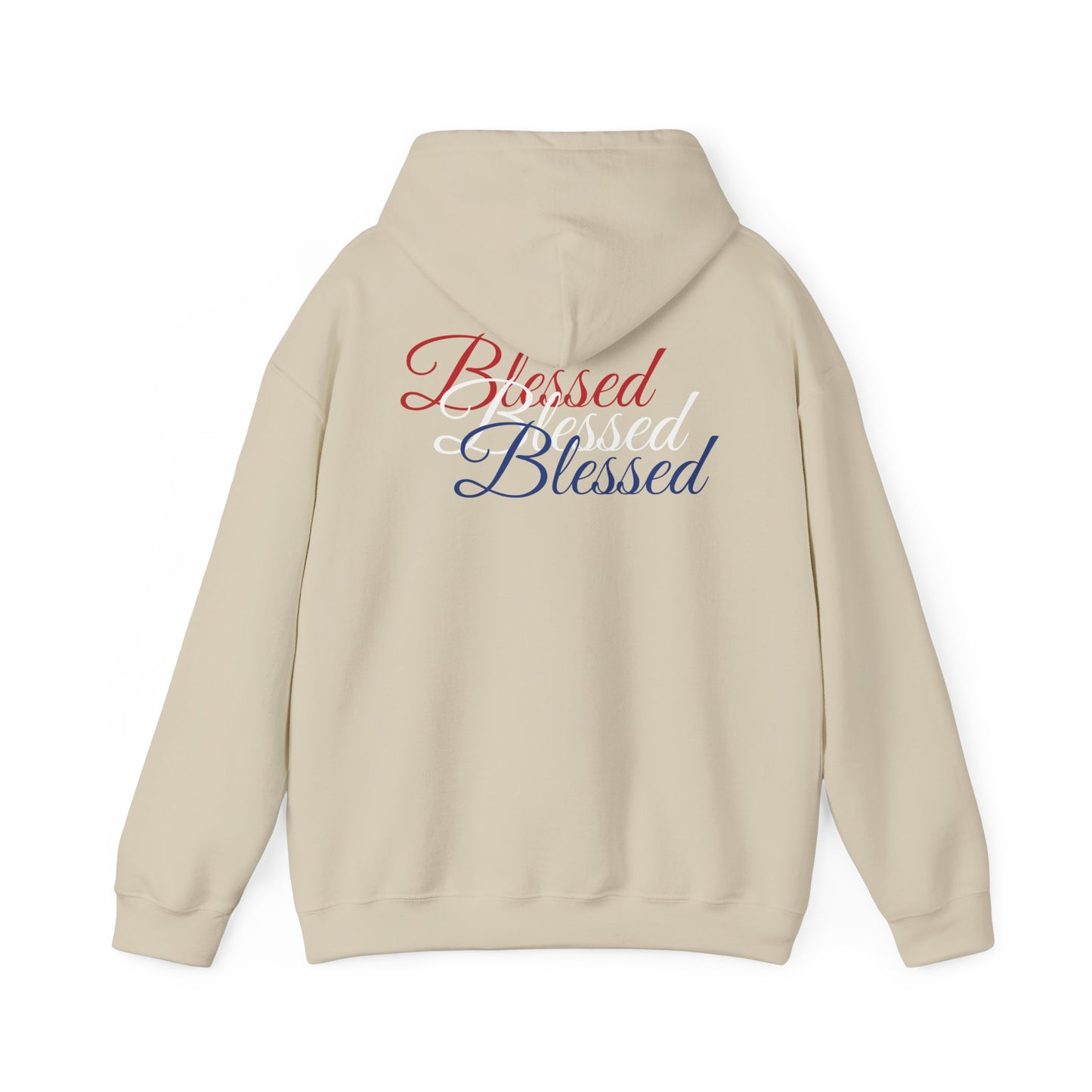 Blessed Hoodie – Patriotic Red, White & Blue Unisex Pullover Sweatshirt with Front & Back Print – Cozy, Positive Vibes Gift