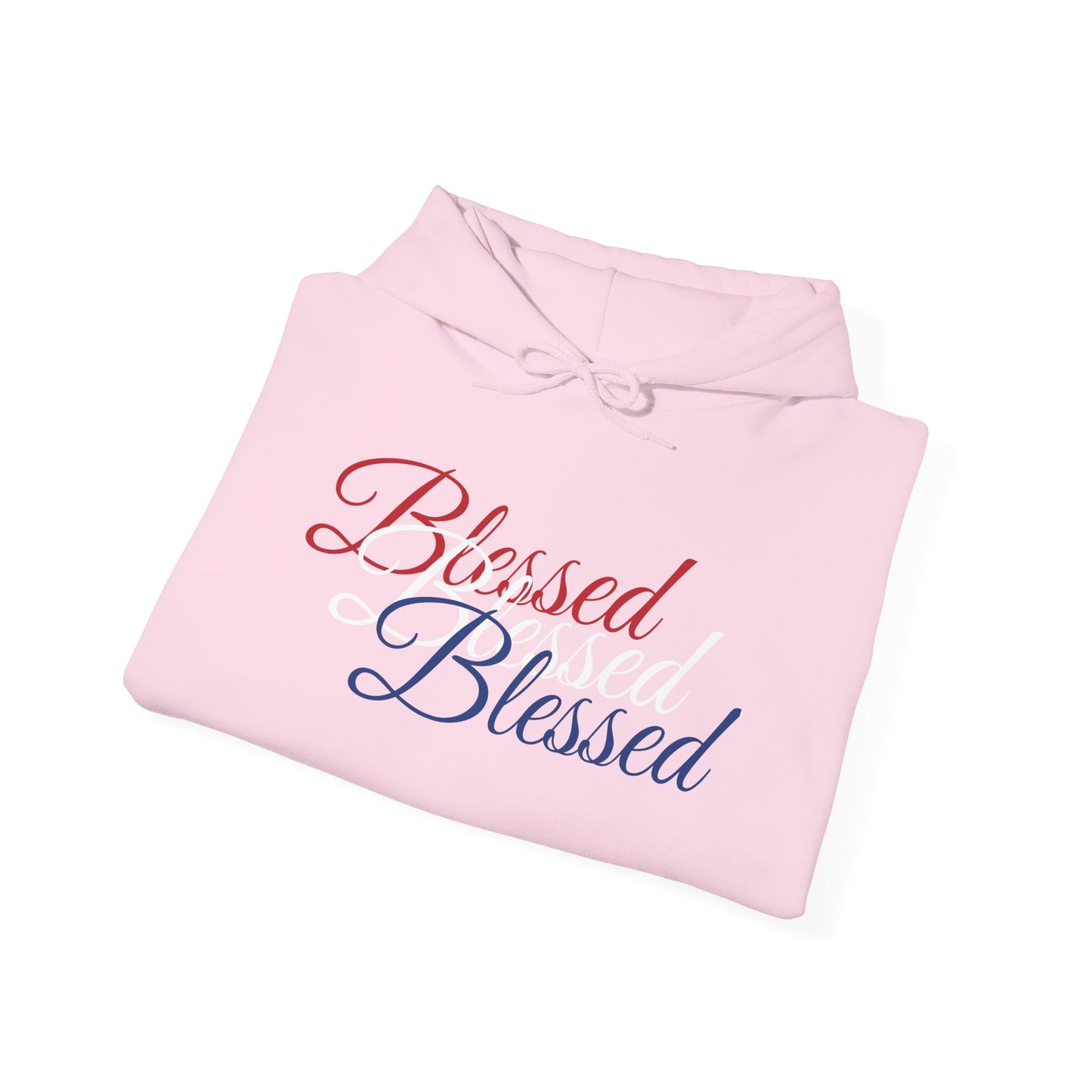 Blessed Hoodie – Patriotic Red, White & Blue Unisex Pullover Sweatshirt with Front & Back Print – Cozy, Positive Vibes Gift