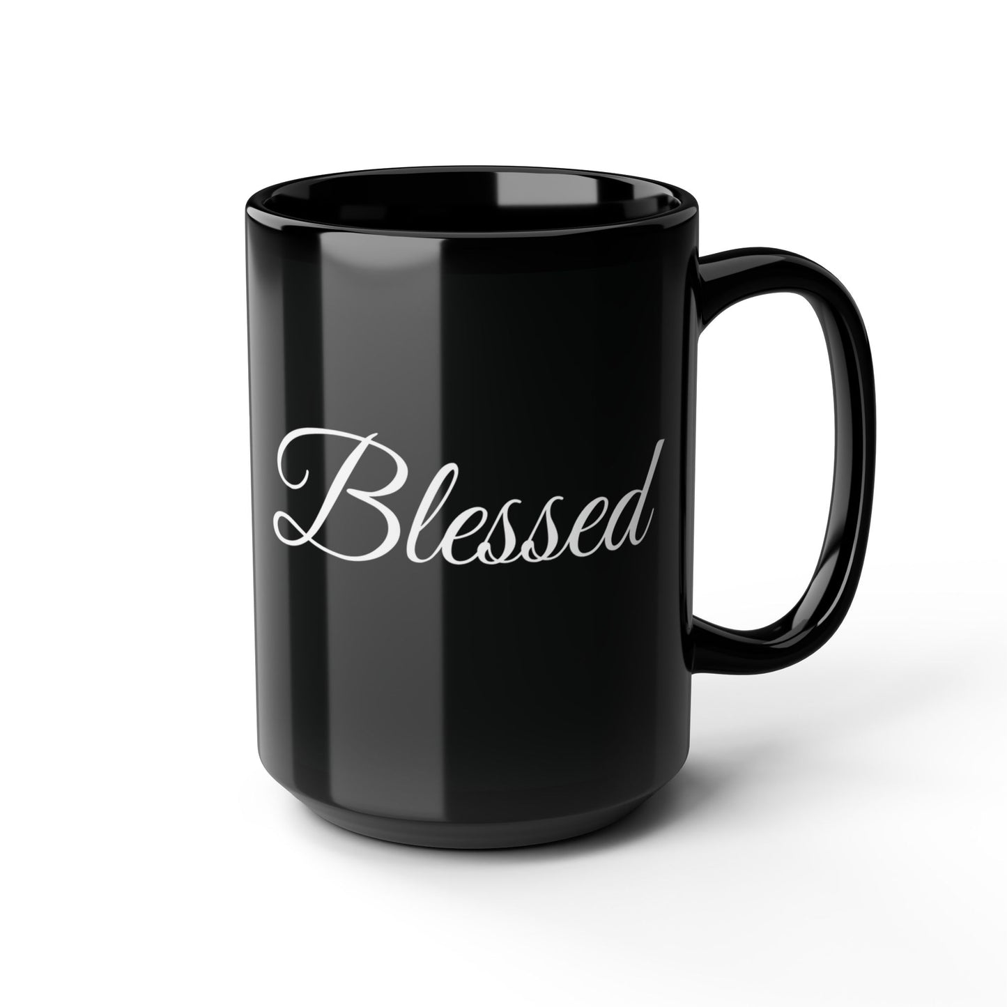 Inspirational - Blessed White Print - Black Ceramic Mug - 11oz & 15oz