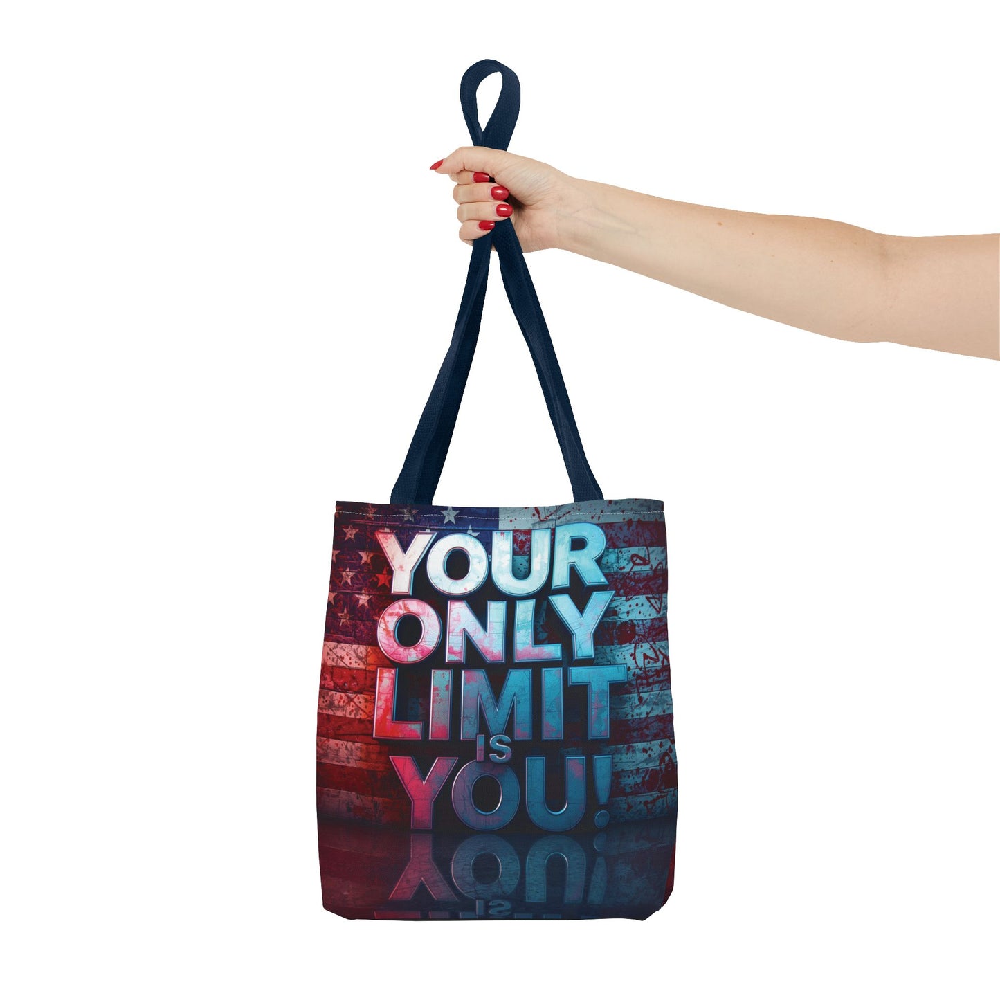 Motivational Tote Bag, Your Only Limit is You!, Inspirational Gift, USA Flag Design, Eco-Friendly Everyday Tote