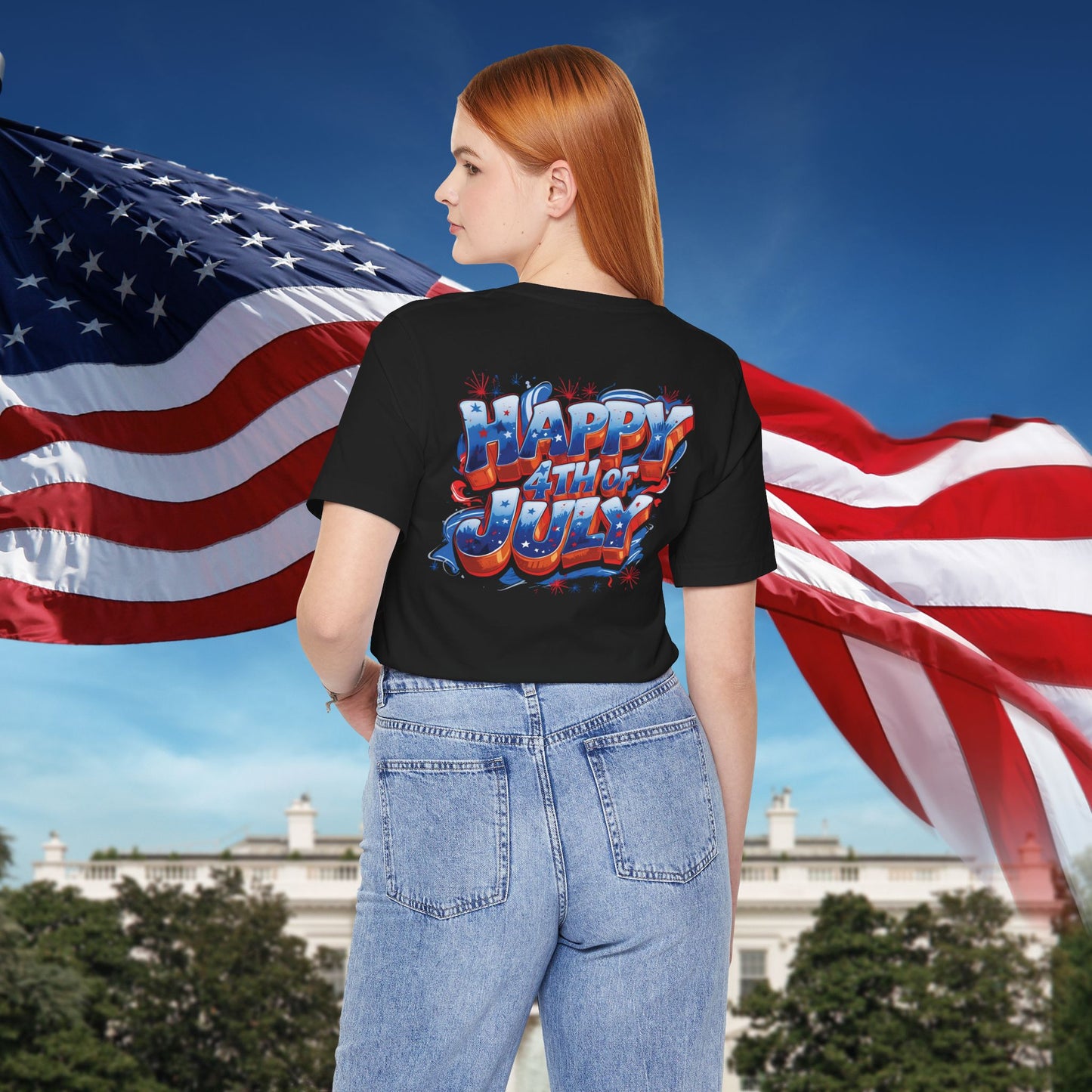 Happy 4th Of July, Print Design T-Shirt, Independence Day, American Flag, Bald Eagle, Red White Blue