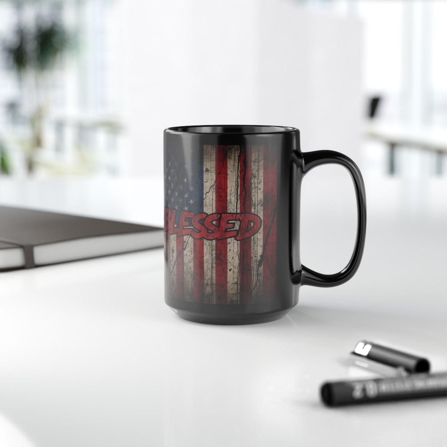 Sleek Patriotic Blessed Mug - 11oz & 15oz - American Flag Design, Perfect for Gifts, Coffee Lovers, July 4th, Home Decor, Rustic Style