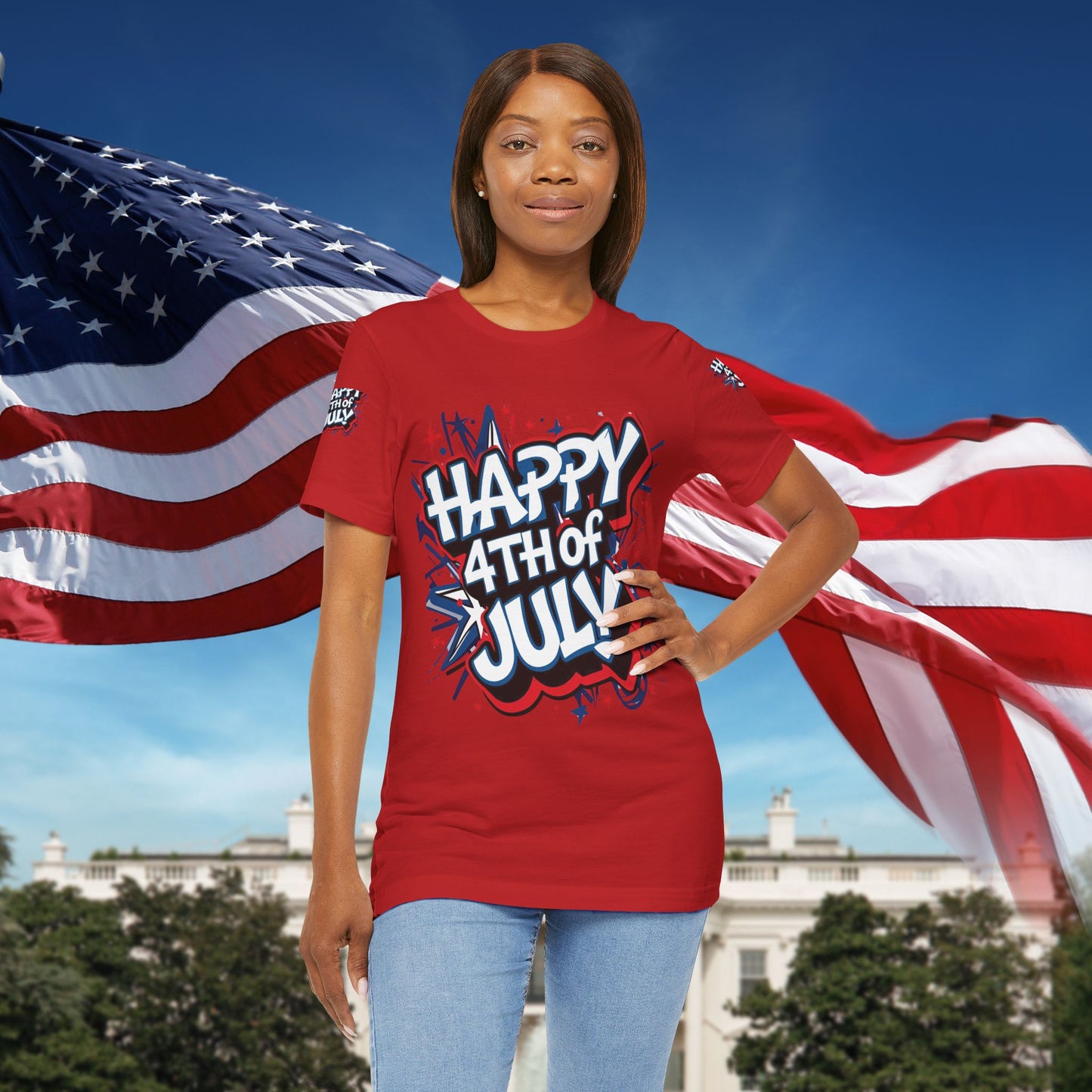 Happy 4th Of July Unisex Jersey Short Sleeve Tee, Independence Day T-Shirt, Patriotic Shirt, Red White Blue Tee, USA Celebration Top