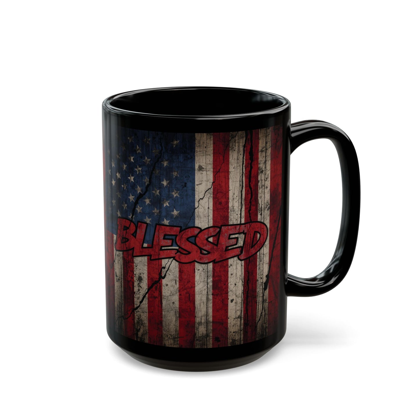Sleek Patriotic Blessed Mug - 11oz & 15oz - American Flag Design, Perfect for Gifts, Coffee Lovers, July 4th, Home Decor, Rustic Style