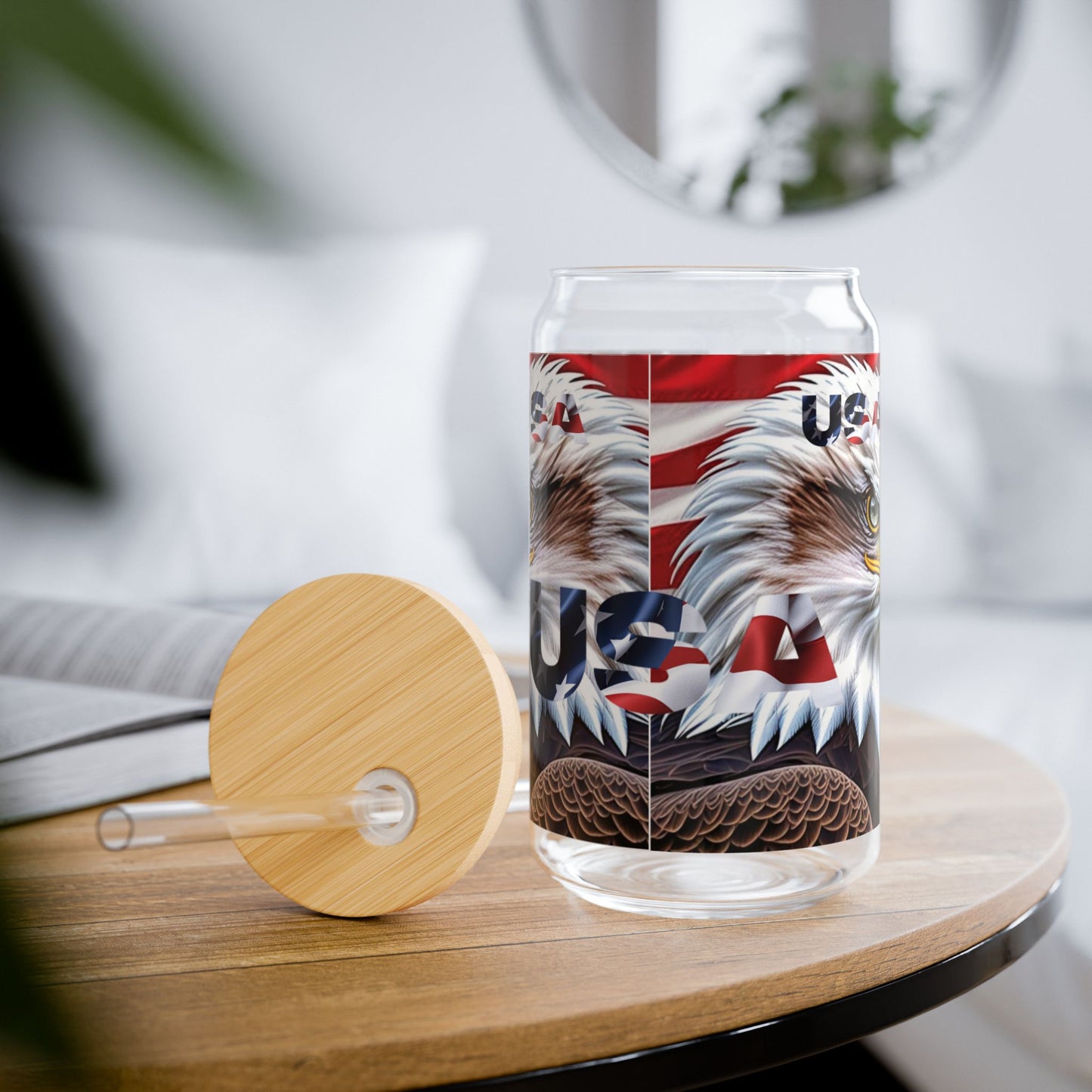 💥Patriotic 💥 USA 💥 Bald Eagles 💥 16oz 💥 Sipper Glass💥 with BPA-Free Tritan Straw & 💥 Bamboo Lid 💥