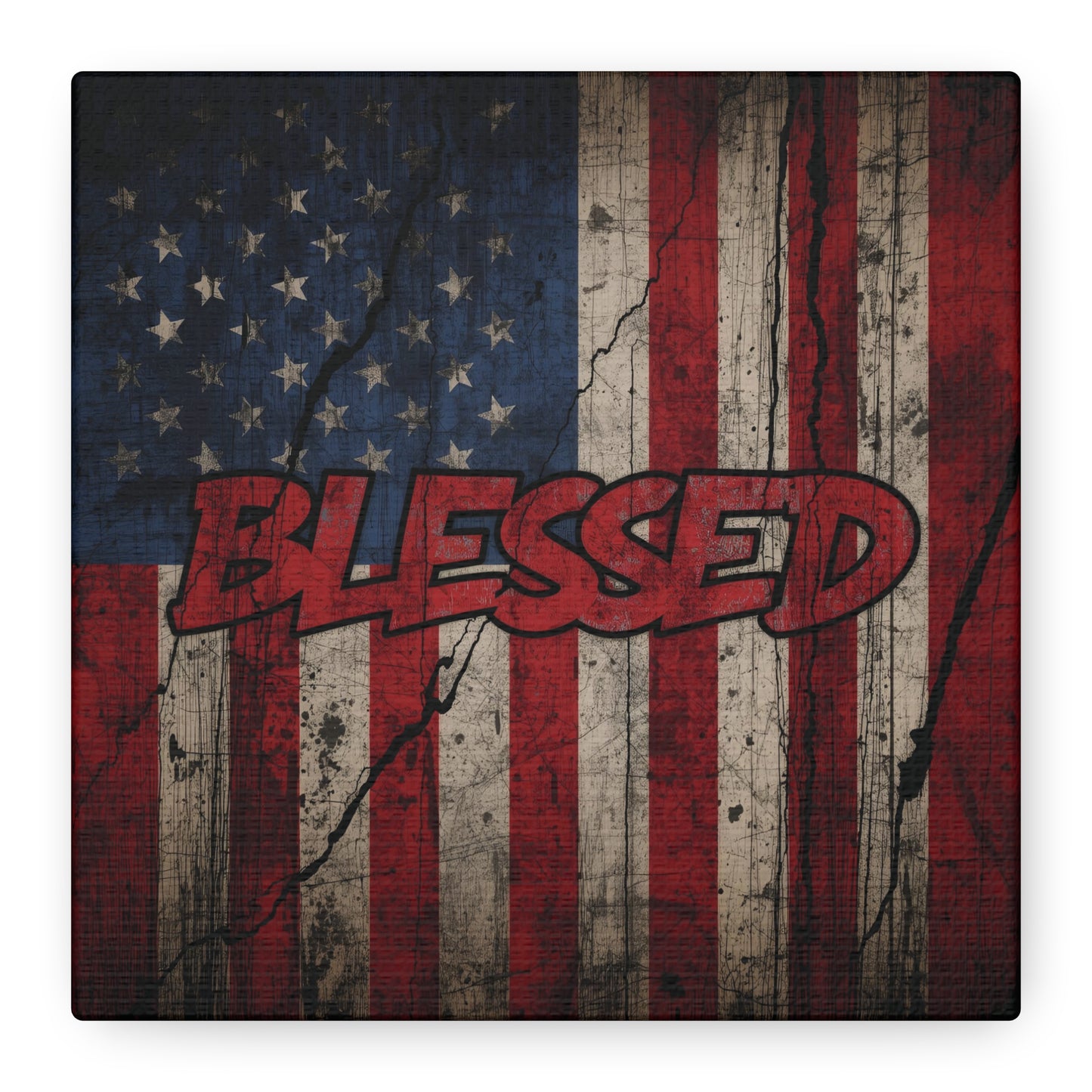 Blessed Patriotic Canvas Wall Art, Americana Decor, Home Wall Decoration, Rustic Flag Artwork, US Flag Decor