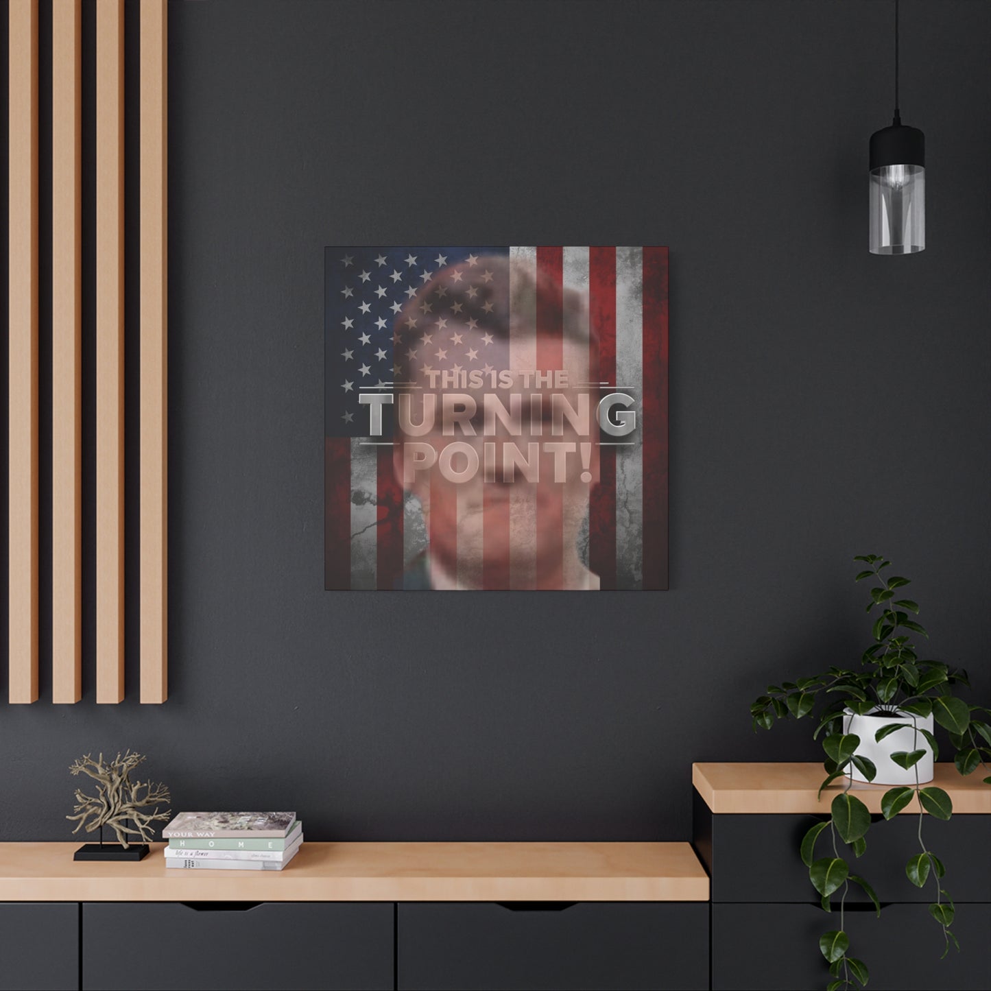 Inspirational Gallery Wrap Canvas Wall Art - Motivational Home Decor - Charlie Kirk - This Is The Turning Point! Artwork - Unique Gift Idea - American Flag Backdrop Design