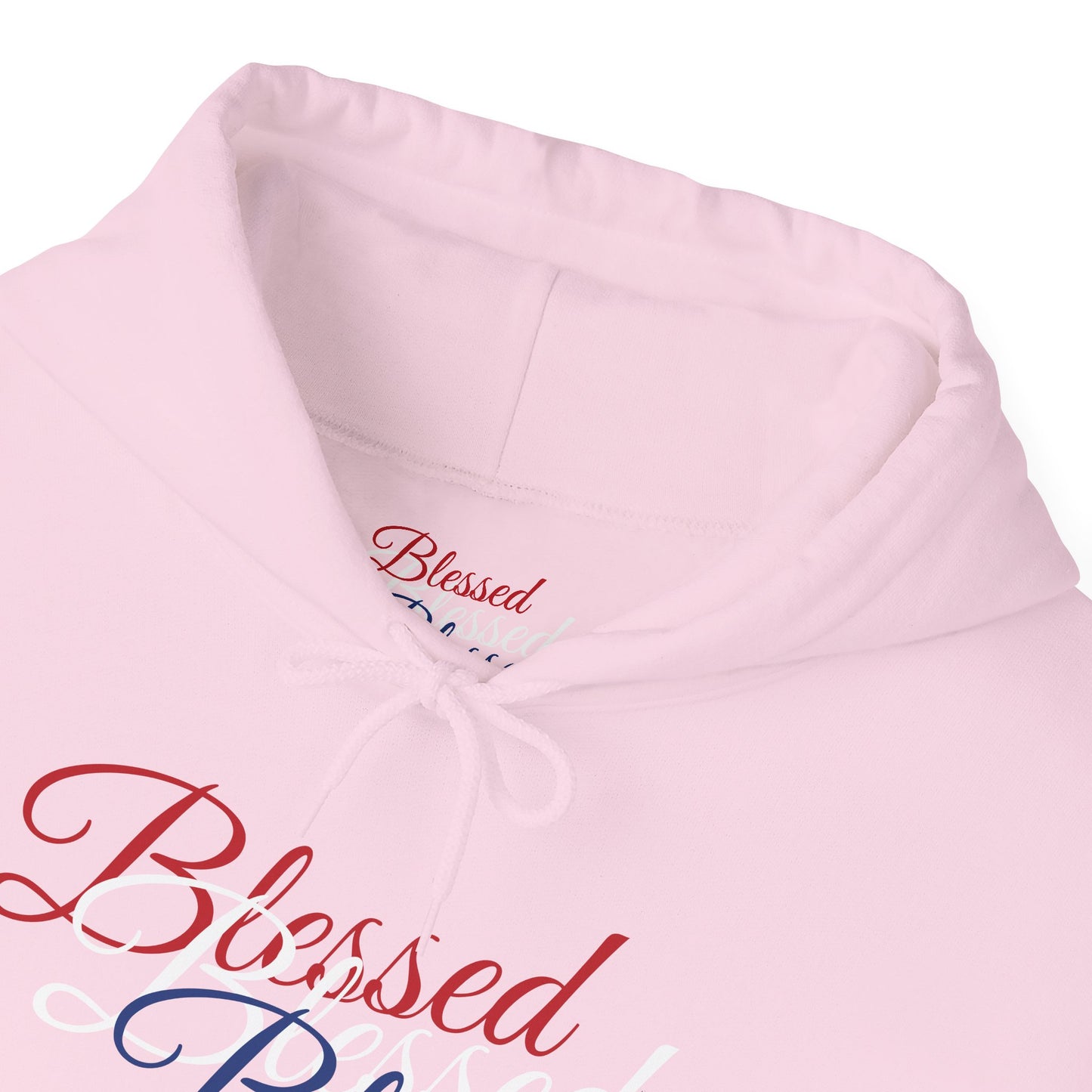 Blessed Hoodie – Patriotic Red, White & Blue Unisex Pullover Sweatshirt with Front & Back Print – Cozy, Positive Vibes Gift