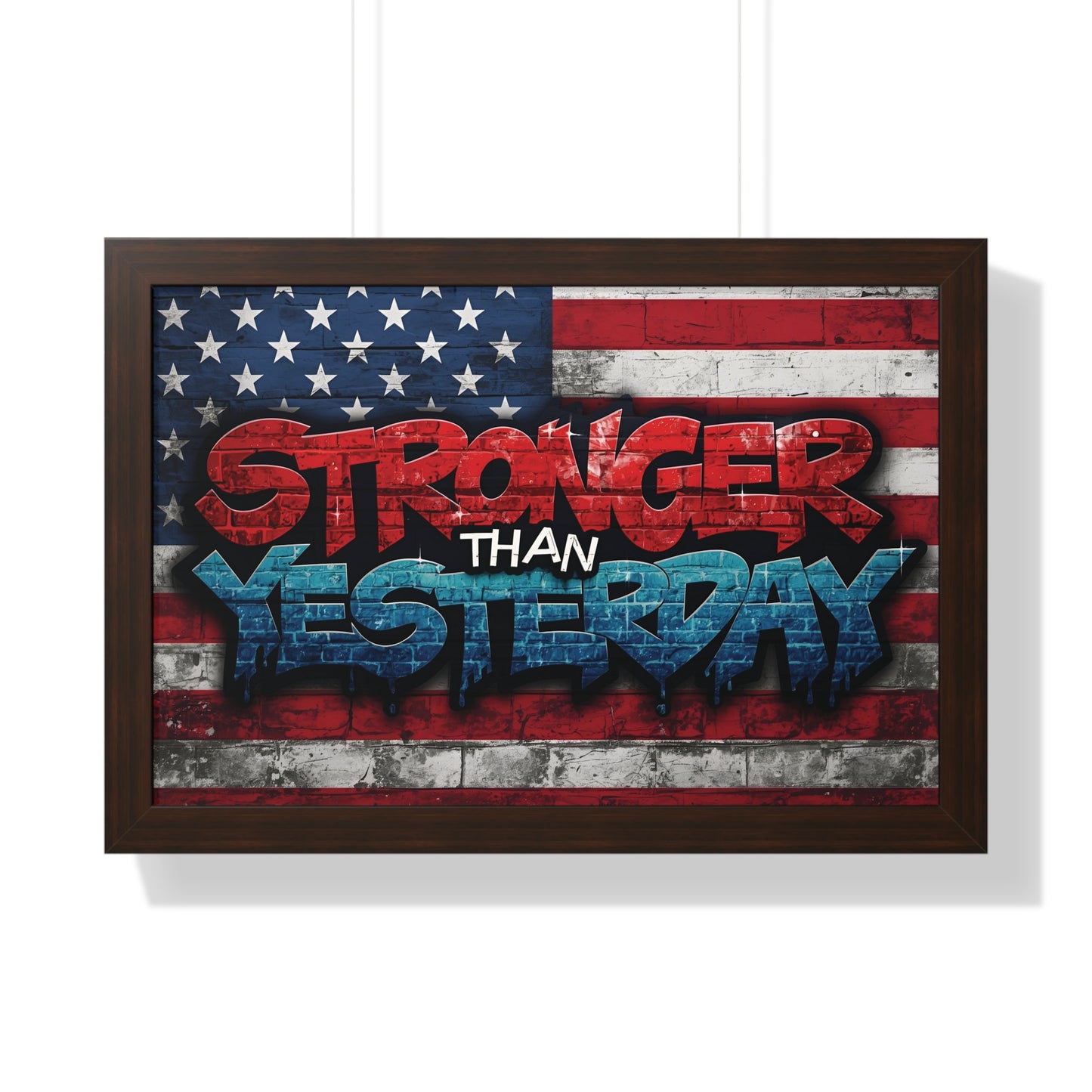 Patriotic Stronger Than Yesterday Red White Blue Wall Art Print, Framed Horizontal Poster, Inspirational Home Decor, Gift for Veterans, Americana Decor, Motivational Art