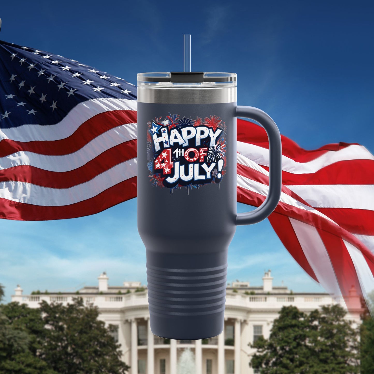 Patriotic Insulated Travel Mug - 40oz - Perfect for 4th of July Celebrations, BBQs, Camping, Family Gatherings, Gifts!
