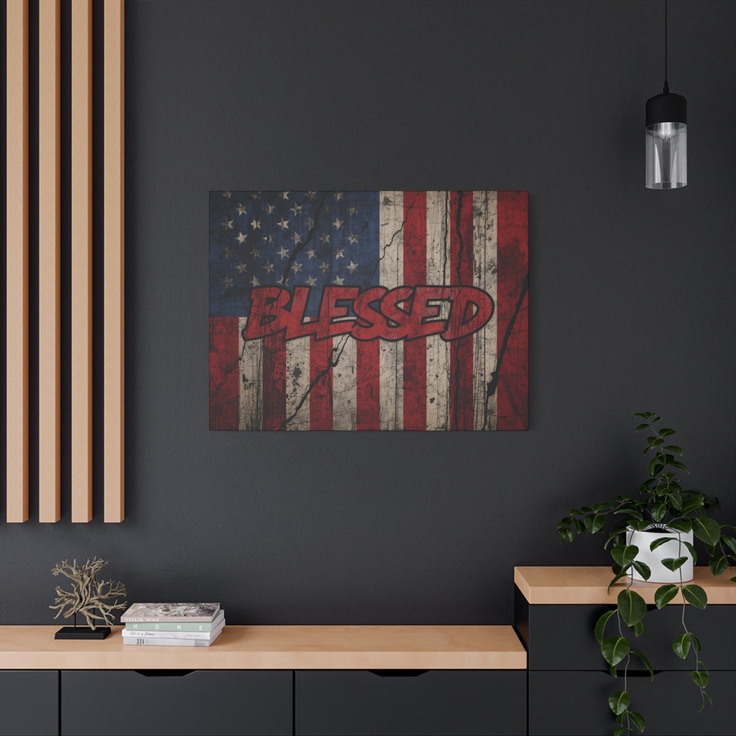 Blessed Patriotic Canvas Wall Art, Americana Decor, Home Wall Decoration, Rustic Flag Artwork, US Flag Decor