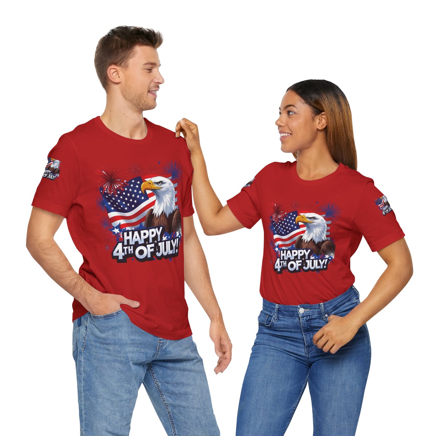 Happy 4th of July, Print Design, Unisex T-Shirt, Patriotic Print Design, Independence Day Shirt, Red White Blue Shirt, USA Tee Gift, Gift For Her, Gift For Him, American Flag, Bald Eagle