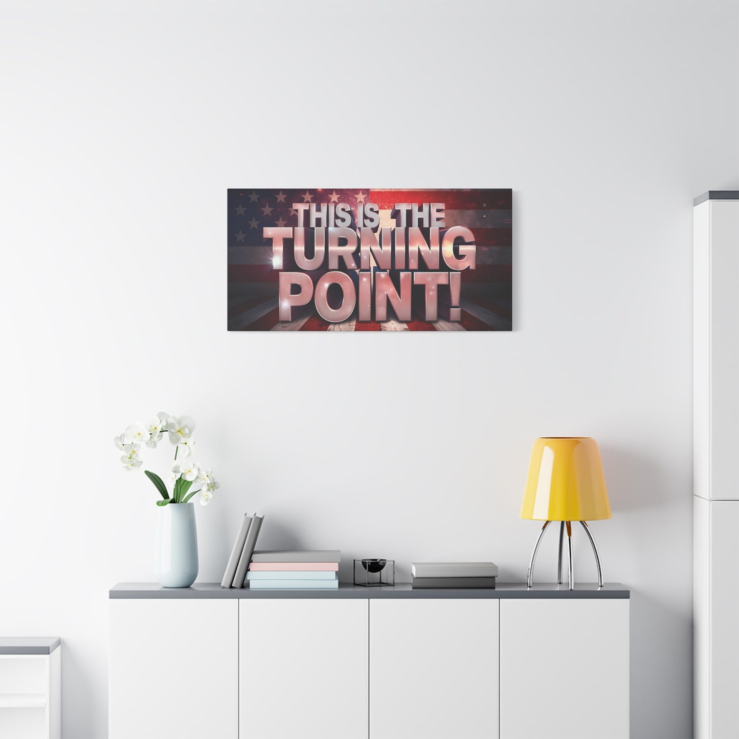 Gallery Wrapped Canvas Wall Art - Charlie Kirk Inspired - This Is The Turning Point! - Red White Blue - American Flag Backdrop Design - Multiple Sizes -