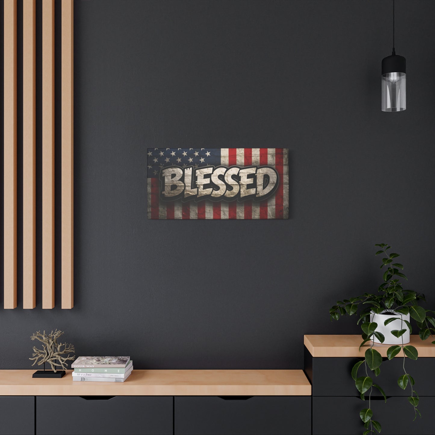 Blessed American Flag Canvas Wall Art, Patriotic Home Decor, Inspirational Gift, Rustic Wall Decor, Americana Artwork