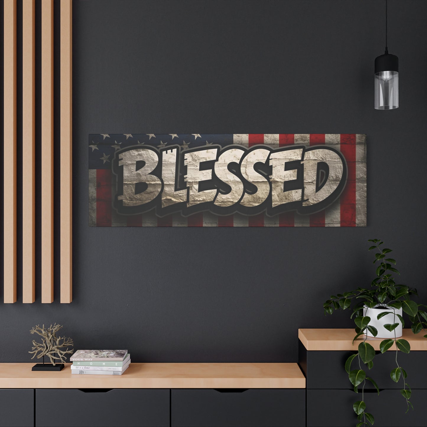 Blessed American Flag Canvas Wall Art, Patriotic Home Decor, Inspirational Gift, Rustic Wall Decor, Americana Artwork