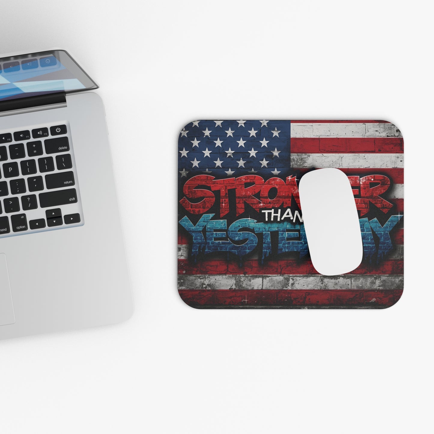 Patriotic Mouse Pad - "Stronger Than Yesterday" | Desk Accessories, Gift for Veterans, Office Decor, USA Pride, Motivational Workstation