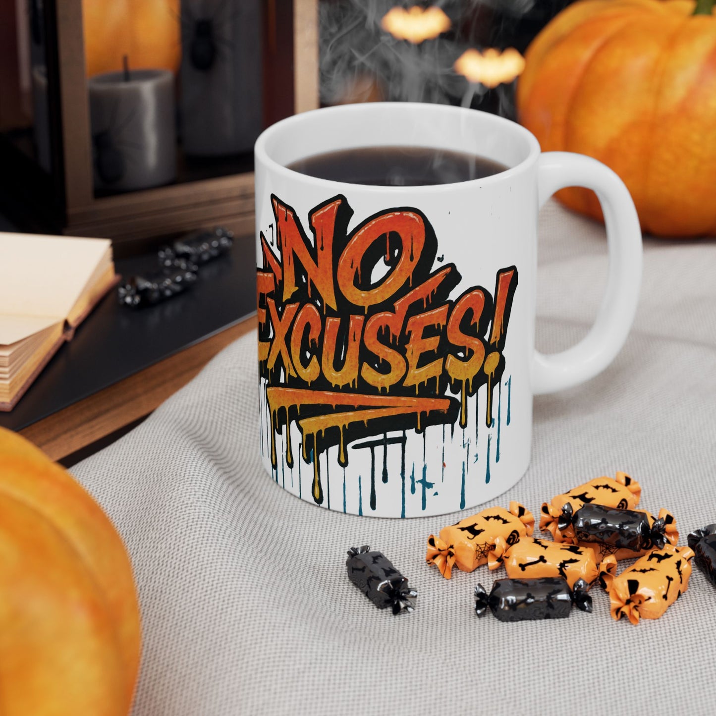 Motivational Ceramic Mug - No Excuses! Coffee Cup for Encouragement, Office Decor, Gift for Friends, Inspirational Tea Mug