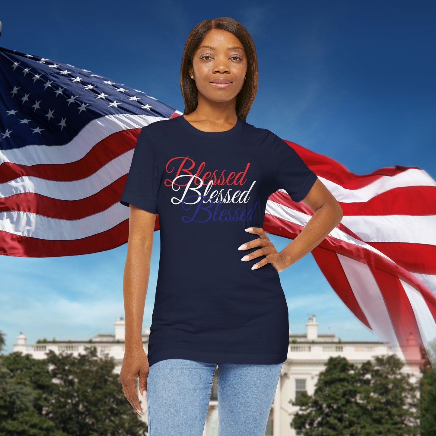 Red White Blue Blessed Design Unisex Tee
