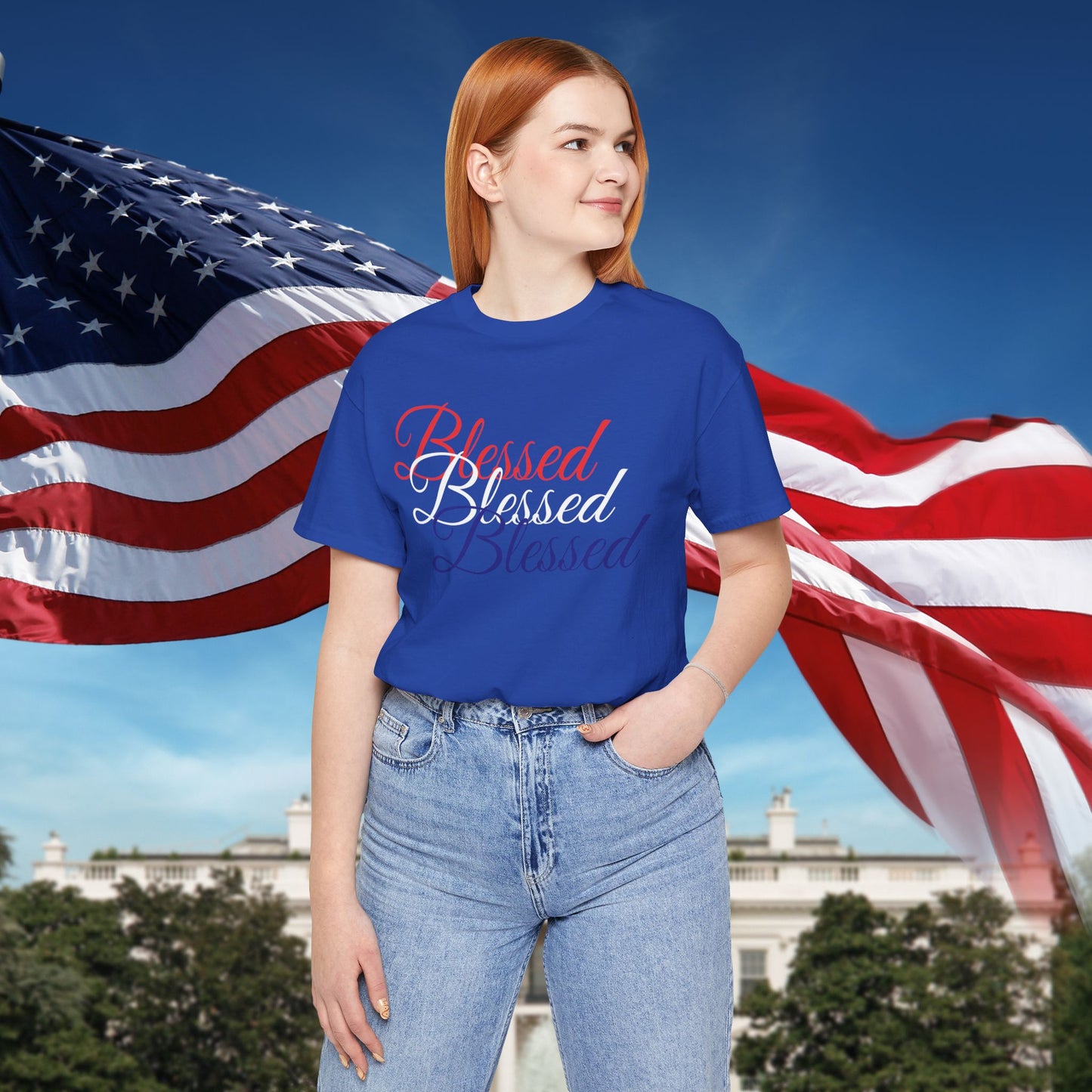 Red White Blue Blessed Design Unisex Tee