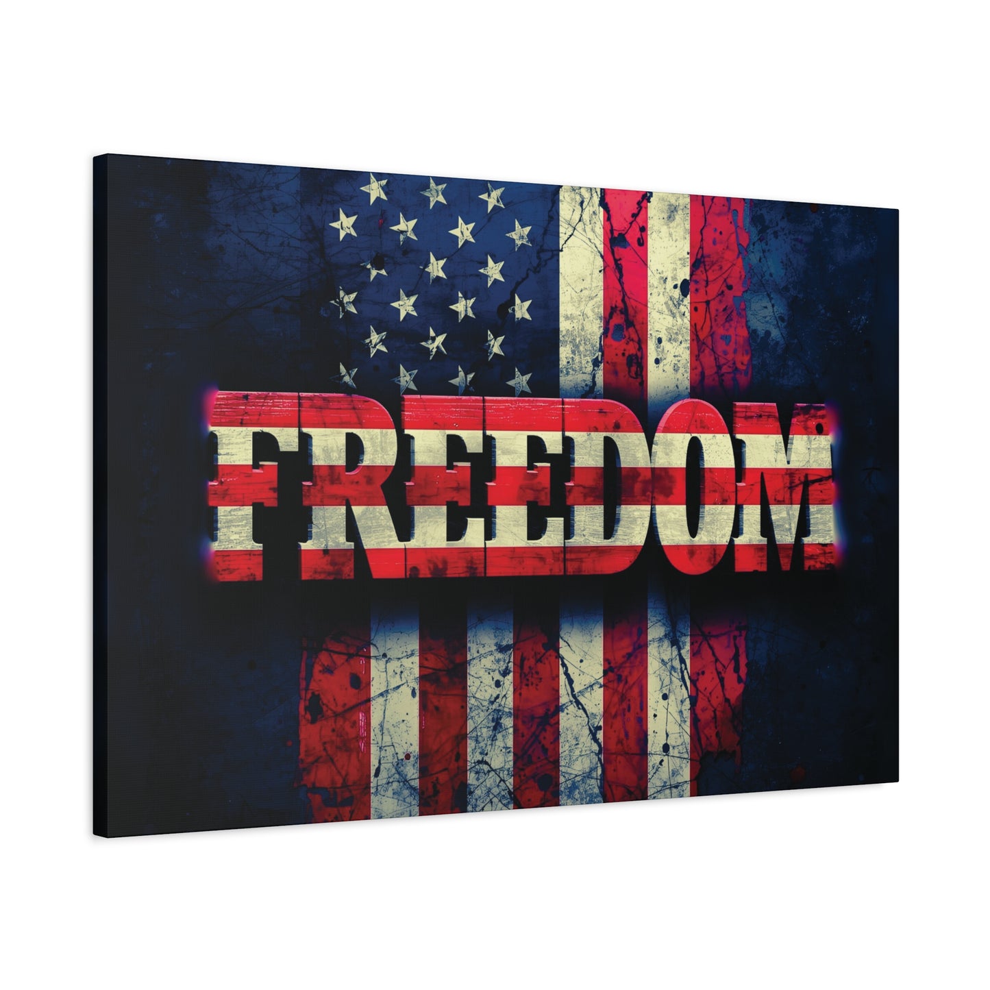 Patriotic Wall Art Print - Freedom Design Canvas Decor - American Flag Red White & Blue Artwork - Christmas Gifts - Independence Day Decoration - Home Gallery Piece -