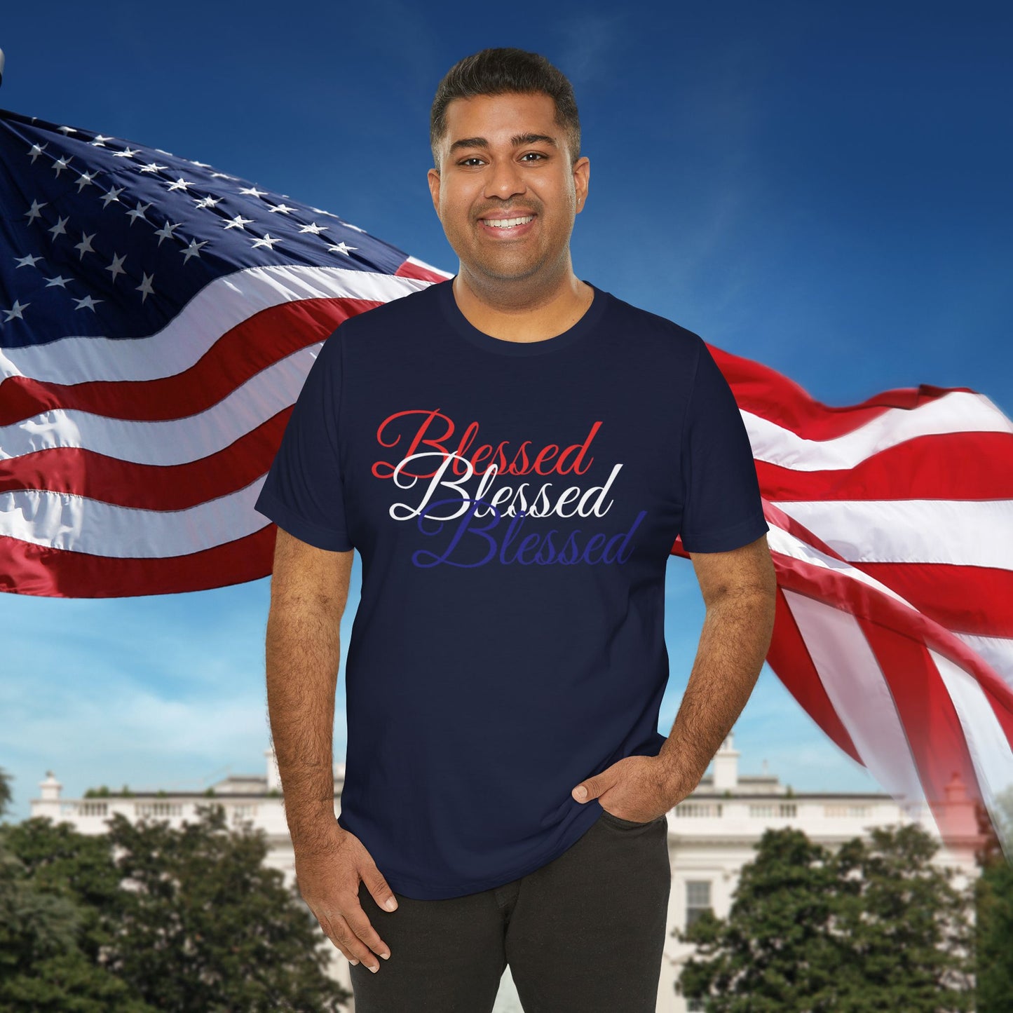 Red White Blue Blessed Design Unisex Tee