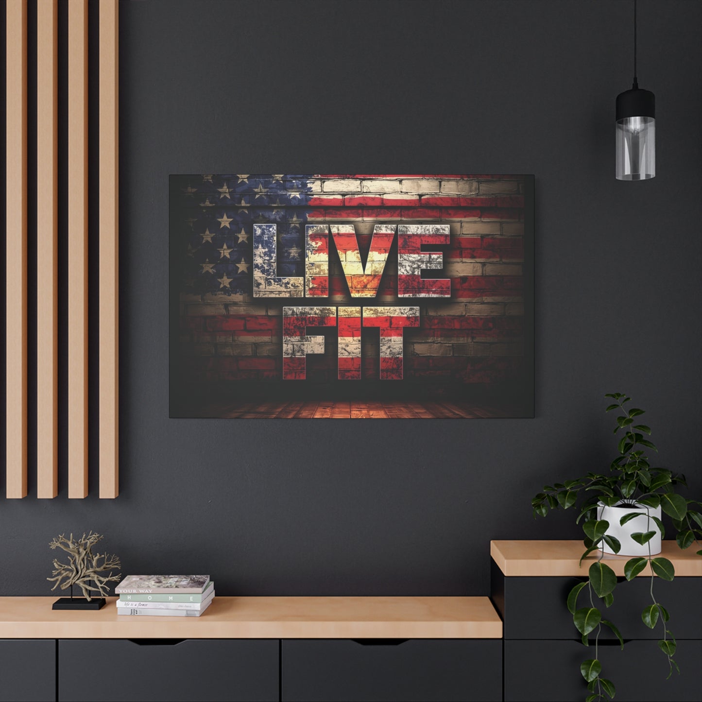 American Pride Canvas Wall Art - Live Fit Decor - Fitness Motivation - Patriotic Gift - USA Flag Artwork - Red White Blue -