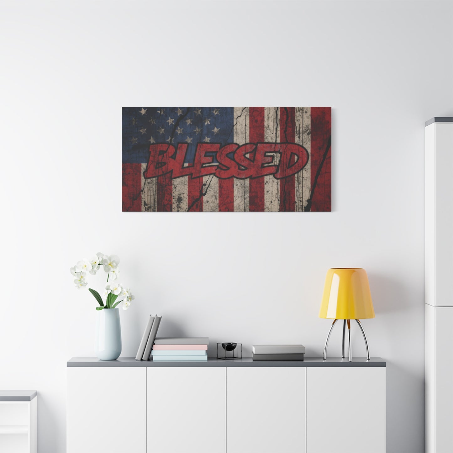 Blessed Patriotic Canvas Wall Art, Americana Decor, Home Wall Decoration, Rustic Flag Artwork, US Flag Decor
