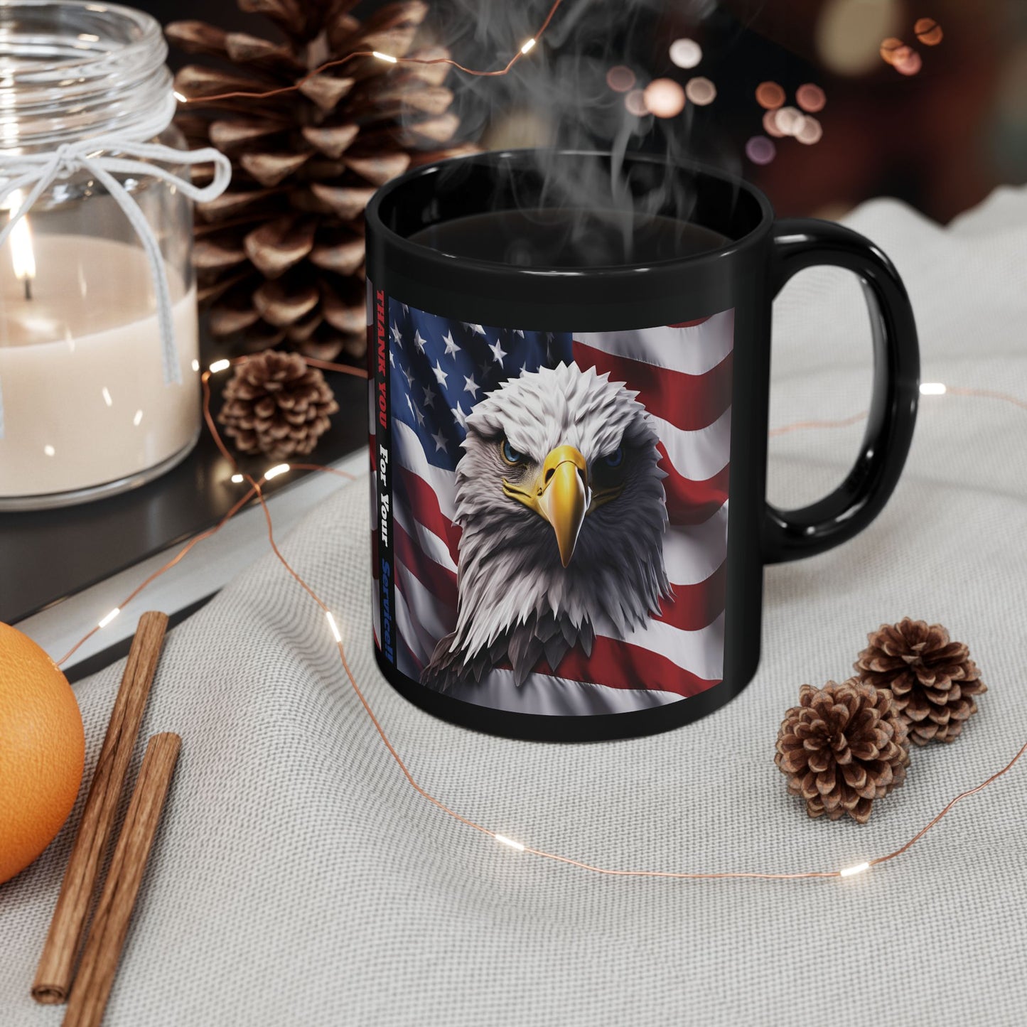 Patriotic Mug, Memorial Day Gift, American Flag, Bald Eagle, 11oz, Thank You For Your Service!