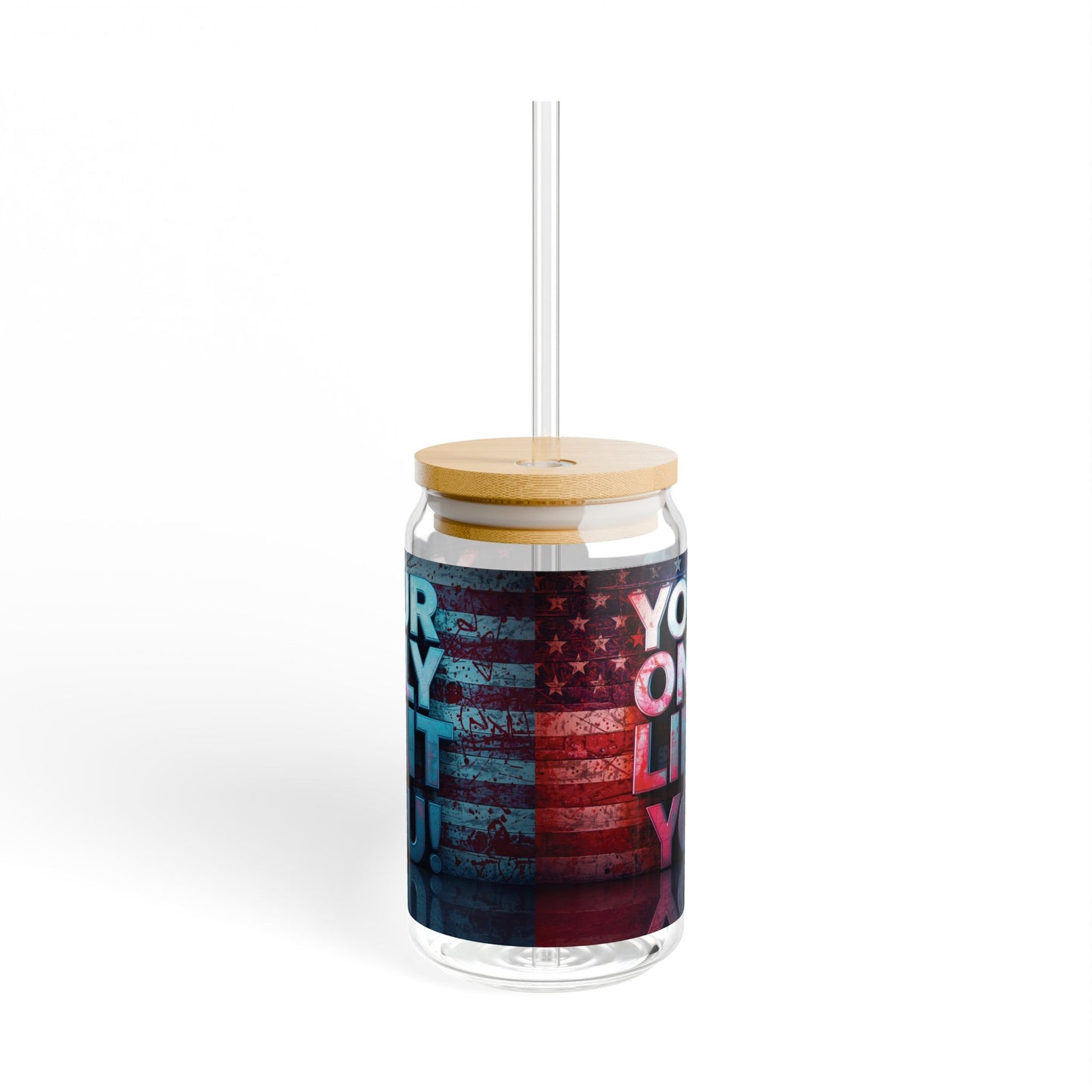 Inspirational Your Only Limit Is You! Sipper Glass, 16oz - Motivational Drinkware, USA Flag Design, Perfect for Gym, Home, Gifts