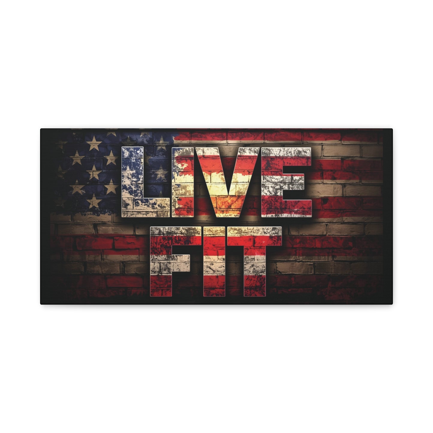 American Pride Canvas Wall Art - Live Fit Decor - Fitness Motivation - Patriotic Gift - USA Flag Artwork - Red White Blue -
