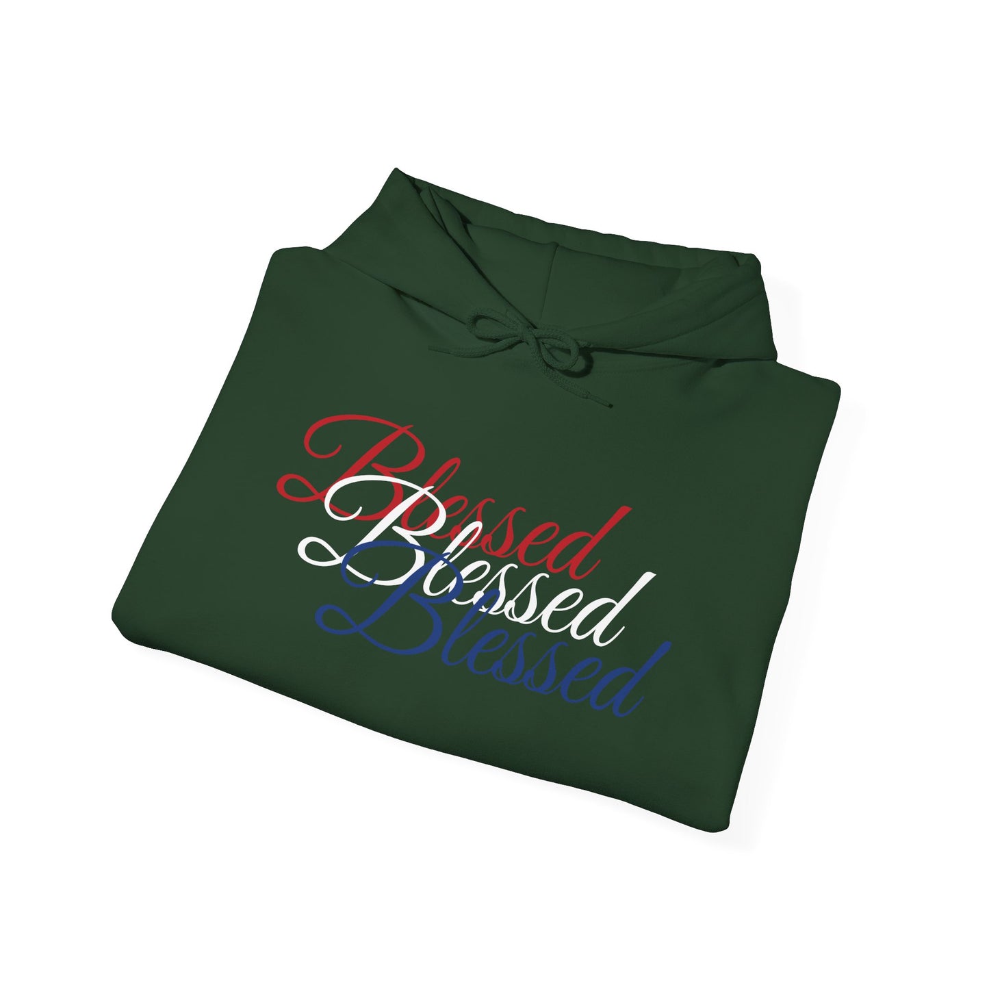 Blessed Hoodie – Patriotic Red, White & Blue Unisex Pullover Sweatshirt with Front & Back Print – Cozy, Positive Vibes Gift