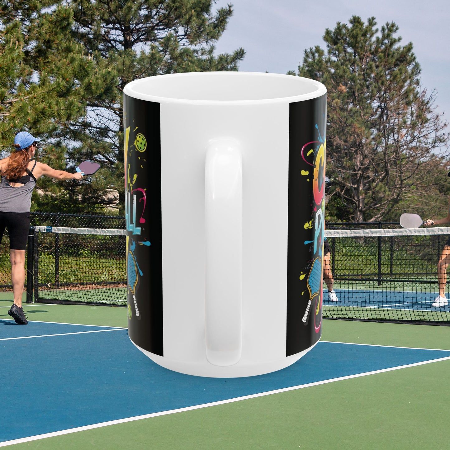 Colorful Crazy Pickleball Lady Mug, 11oz & 15oz, Fun Sports Gift for Pickleball Enthusiasts, Unique Ceramic Coffee Cup, Perfect for Birthdays