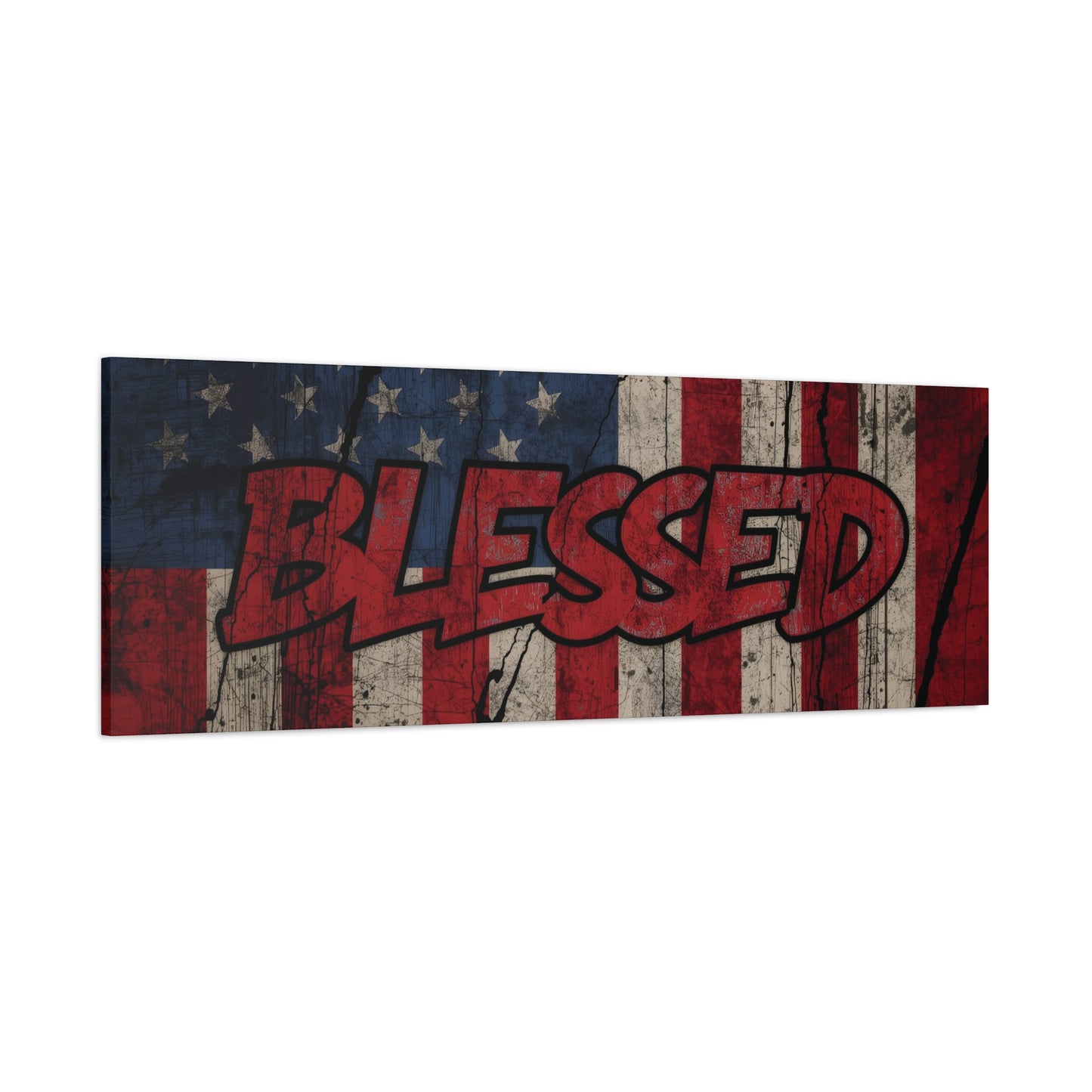 Blessed Patriotic Canvas Wall Art, Americana Decor, Home Wall Decoration, Rustic Flag Artwork, US Flag Decor