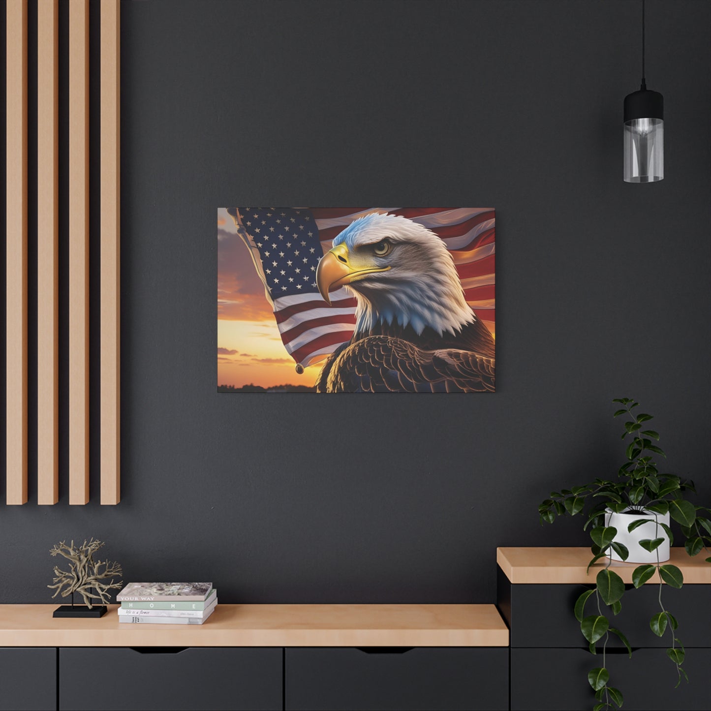 Patriotic Red Eagle Canvas Wall Art, Stretched Eagle Art - Red White Blue - American Flag Decor - Veteran's Day Gift - 4th of July Decoration, Home Gallery Wall