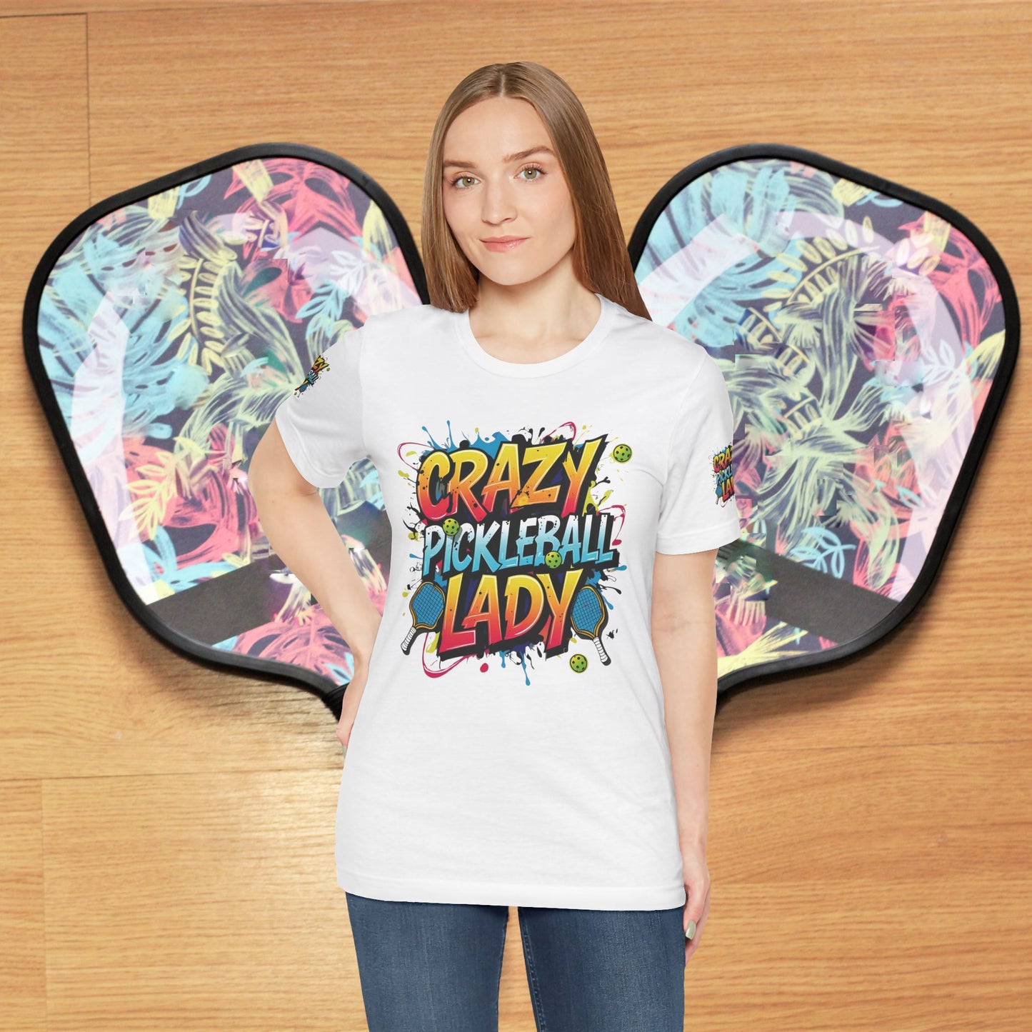 Eye-Catching Crazy Pickleball Lady T-Shirt - Fun Graphic Tee for Pickleball Enthusiasts Sizes XS-5XL