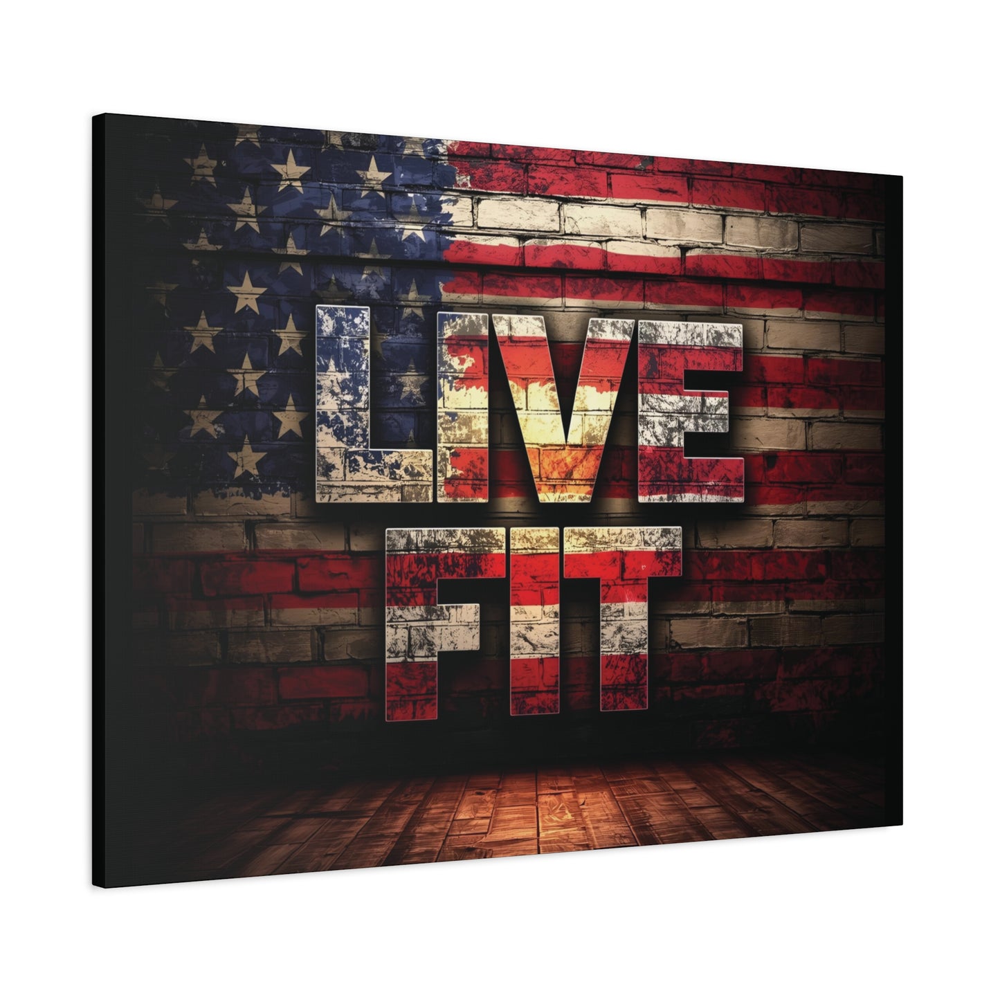 American Pride Canvas Wall Art - Live Fit Decor - Fitness Motivation - Patriotic Gift - USA Flag Artwork - Red White Blue -