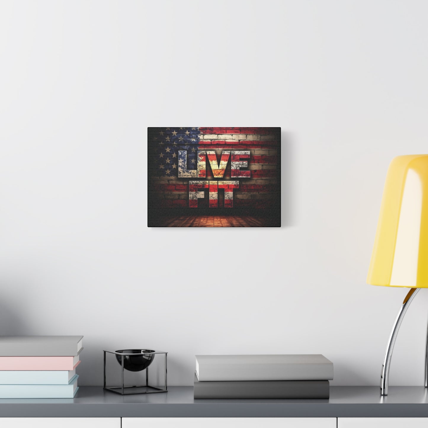 American Pride Canvas Wall Art - Live Fit Decor - Fitness Motivation - Patriotic Gift - USA Flag Artwork - Red White Blue -