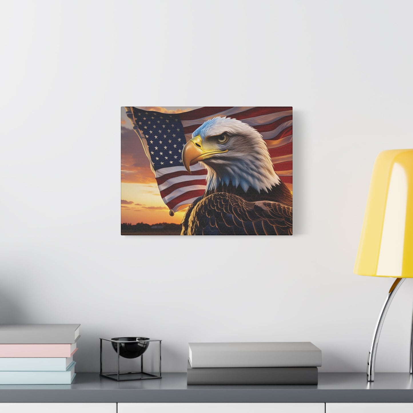 Patriotic Red Eagle Canvas Wall Art, Stretched Eagle Art - Red White Blue - American Flag Decor - Veteran's Day Gift - 4th of July Decoration, Home Gallery Wall