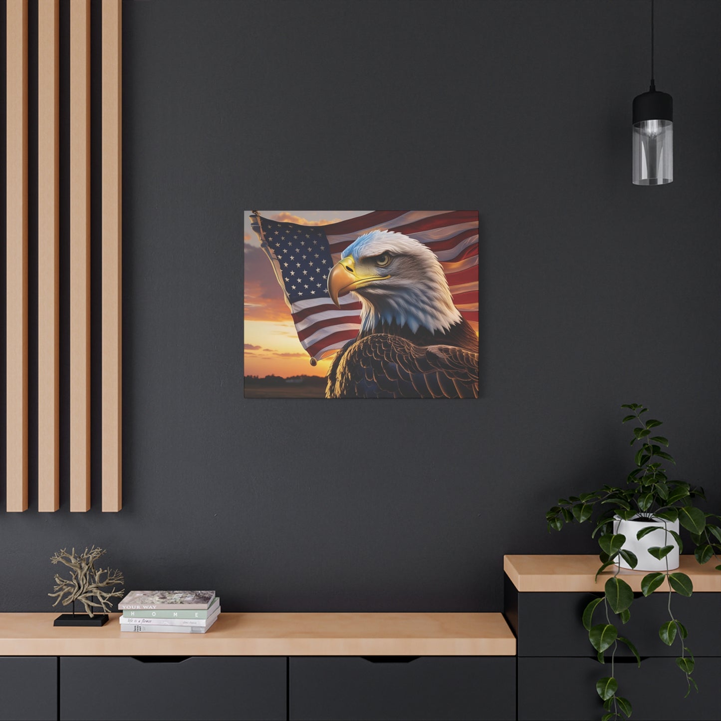 Patriotic Red Eagle Canvas Wall Art, Stretched Eagle Art - Red White Blue - American Flag Decor - Veteran's Day Gift - 4th of July Decoration, Home Gallery Wall
