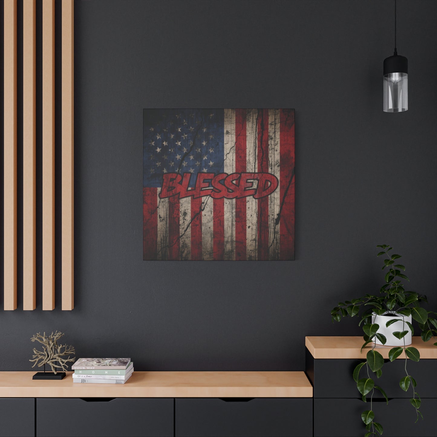 Blessed Patriotic Canvas Wall Art, Americana Decor, Home Wall Decoration, Rustic Flag Artwork, US Flag Decor