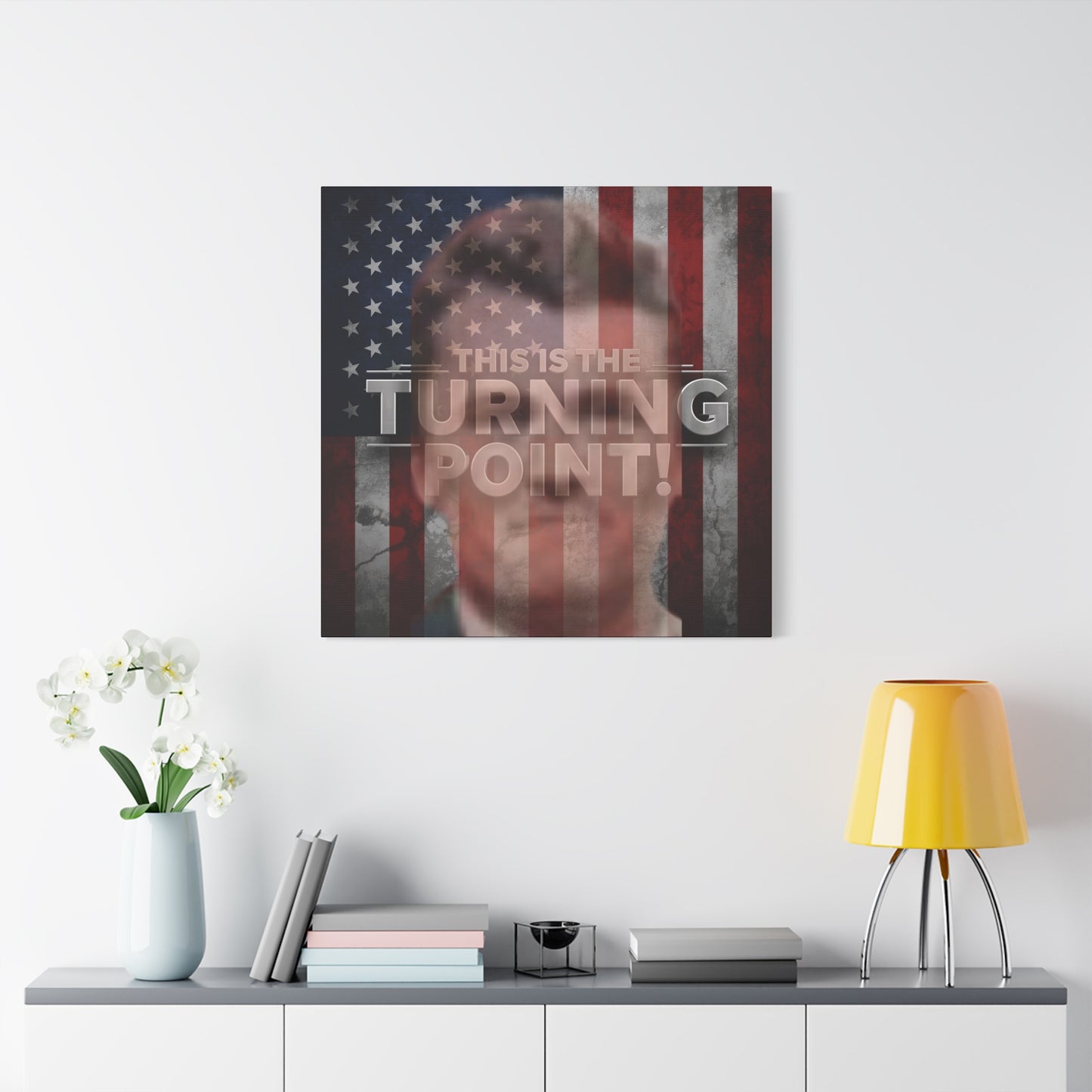 Inspirational Gallery Wrap Canvas Wall Art - Motivational Home Decor - Charlie Kirk - This Is The Turning Point! Artwork - Unique Gift Idea - American Flag Backdrop Design