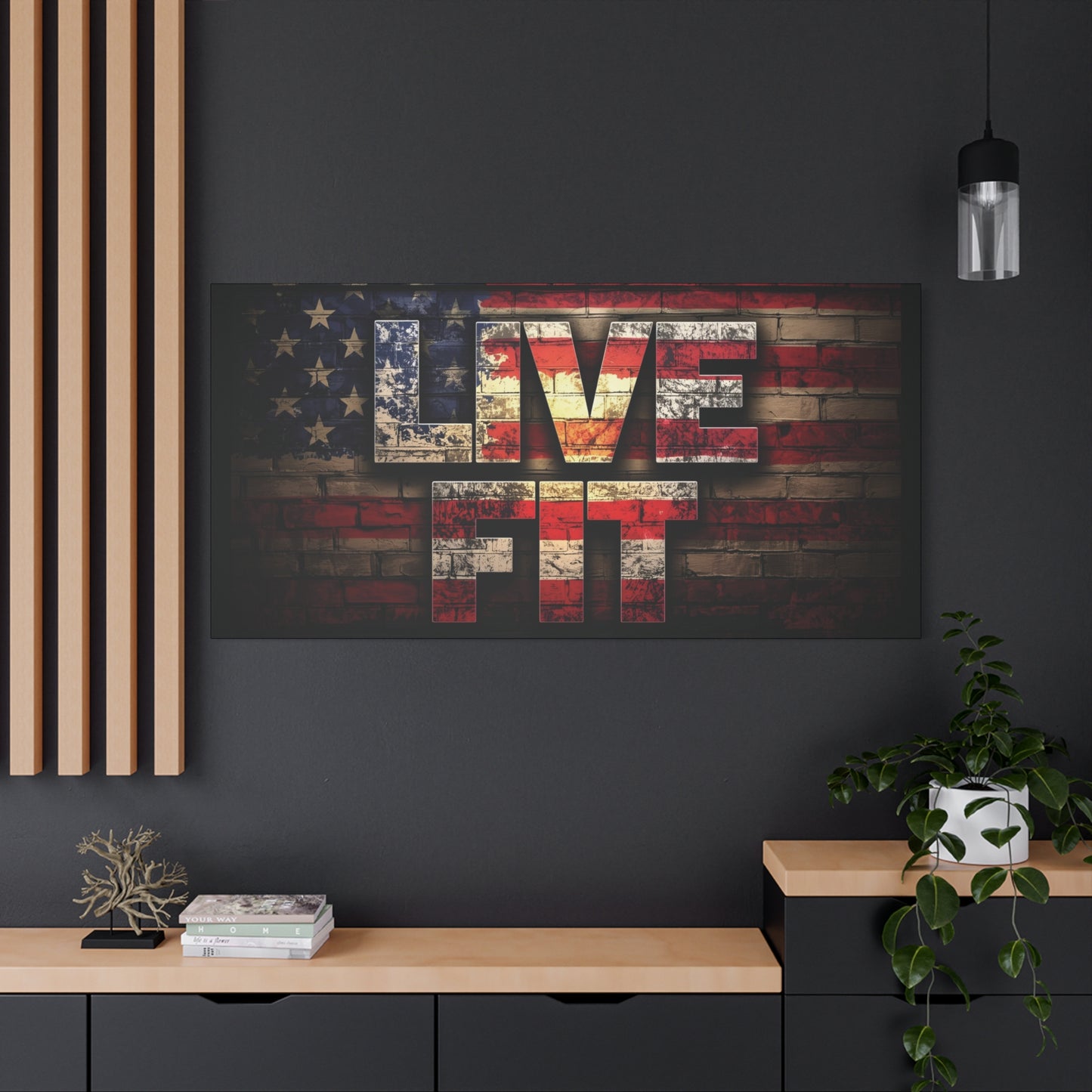 American Pride Canvas Wall Art - Live Fit Decor - Fitness Motivation - Patriotic Gift - USA Flag Artwork - Red White Blue -