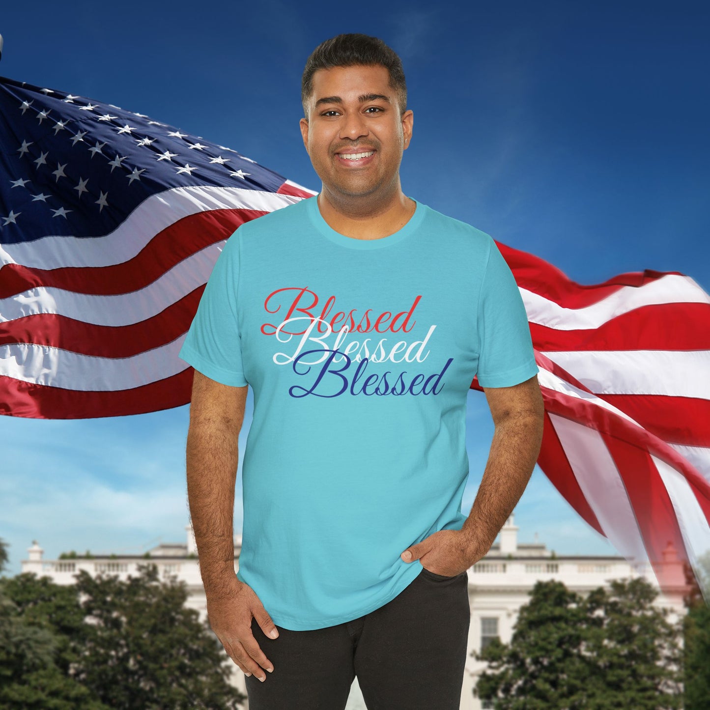 Red White Blue Blessed Design Unisex Tee