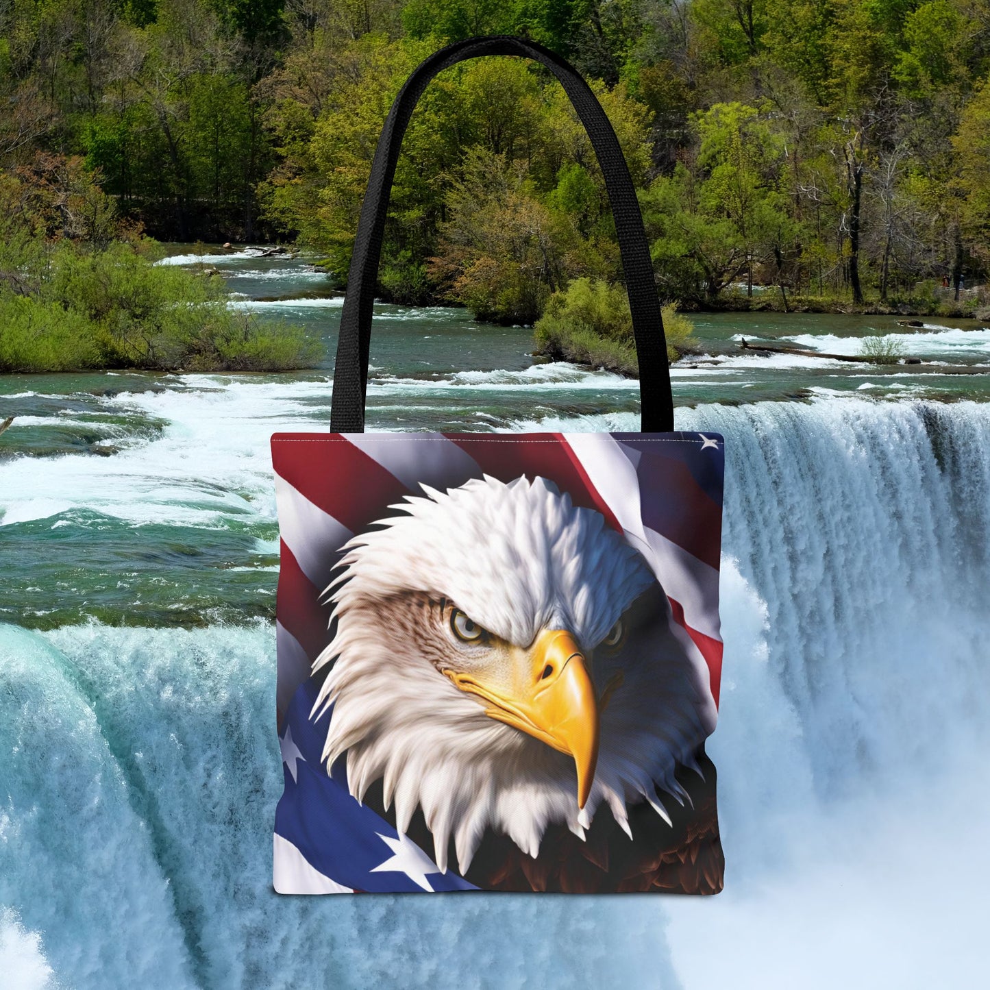 Patriotic Stylish American Flag Bald Eagle Red White & Blue All Over Print Tote Bag
