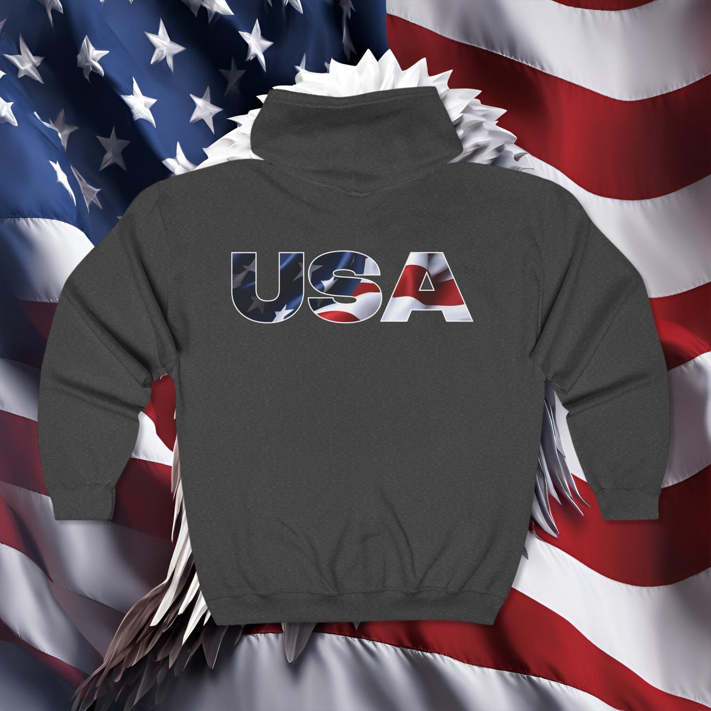 š„ USA š„ Red White & Blue š„ Full Zip š„ Hooded Sweatshirt š„ 4 Colors š„ Sport Grey š„ Black š„ Dark Heather š„ Navy š„ Sizes S - 3XL š„