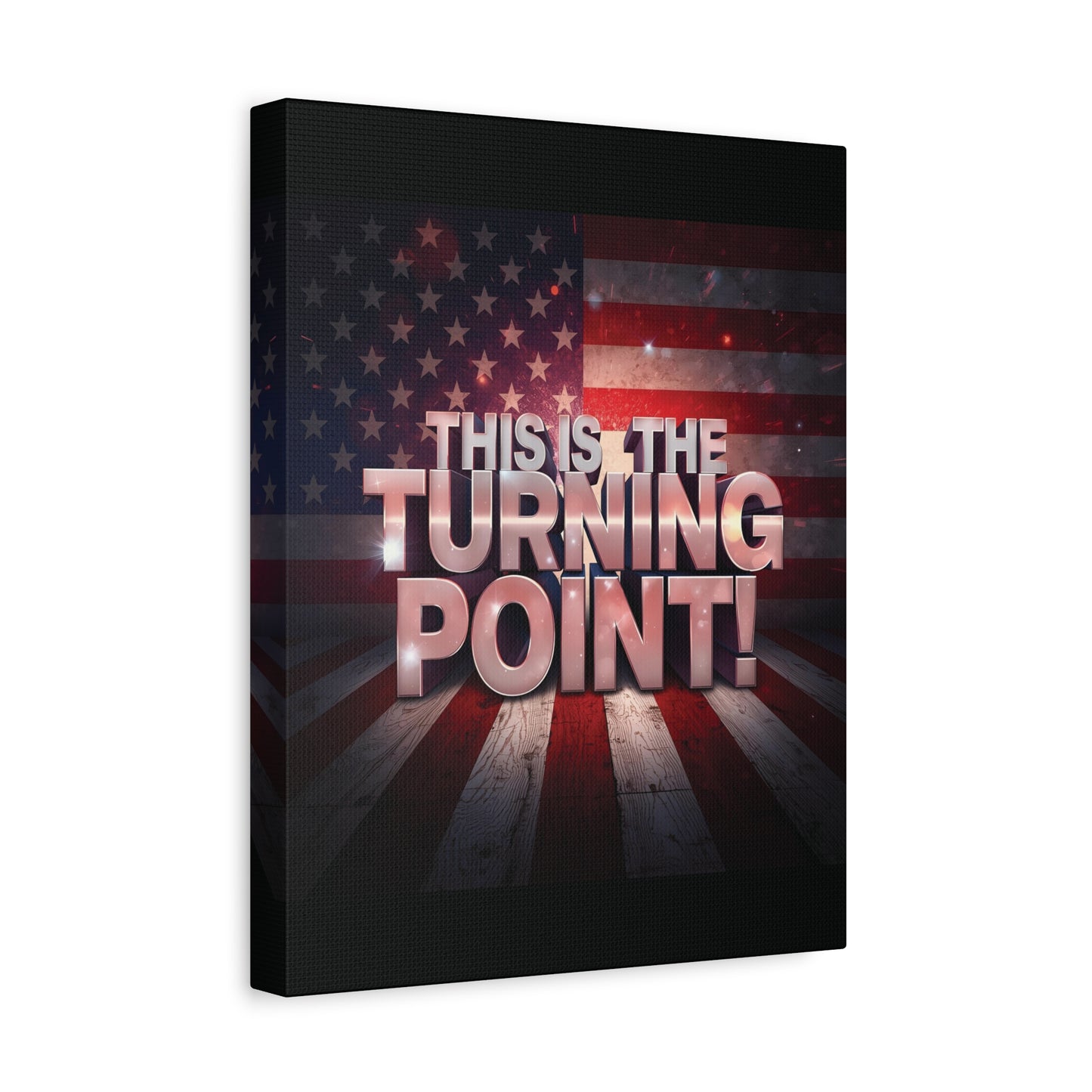 Gallery Wrapped Canvas Wall Art - Charlie Kirk Inspired - This Is The Turning Point! - Red White Blue - American Flag Backdrop Design - Multiple Sizes -