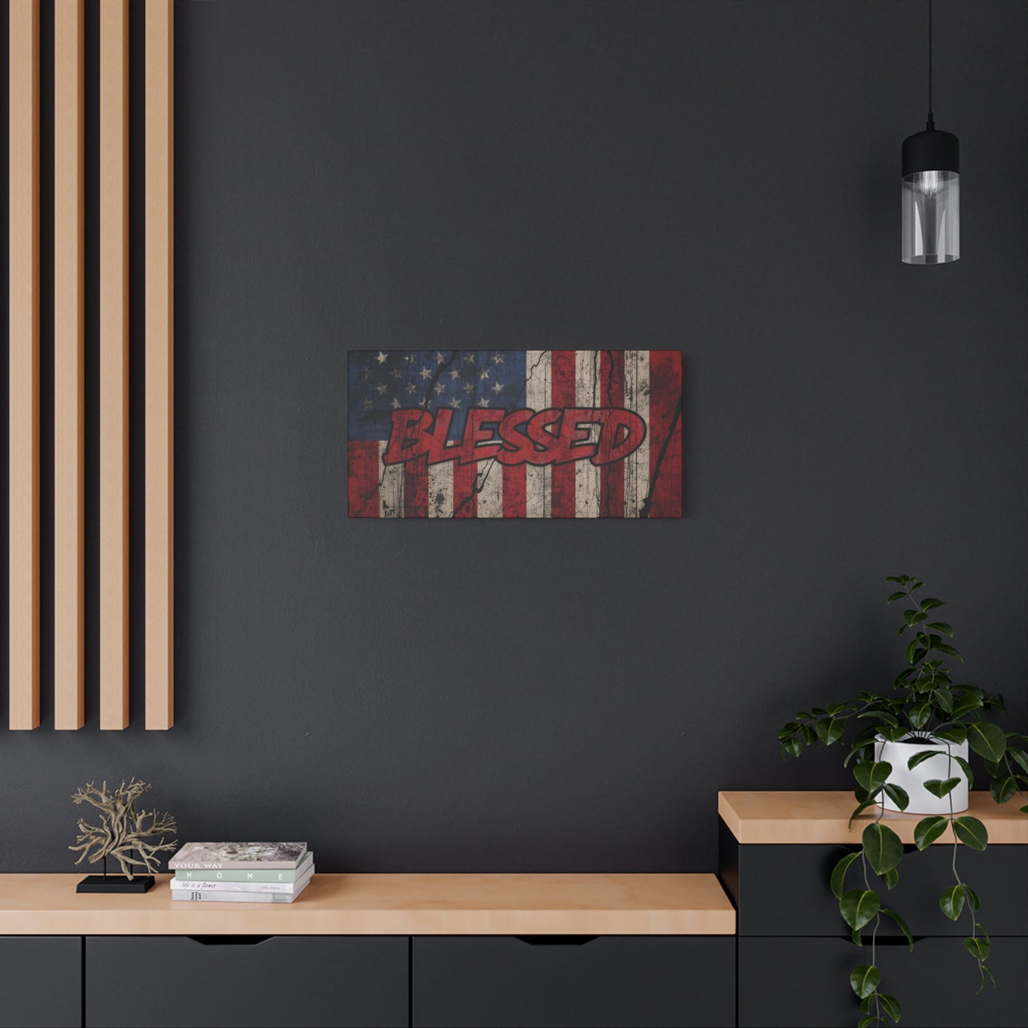 Blessed Patriotic Canvas Wall Art, Americana Decor, Home Wall Decoration, Rustic Flag Artwork, US Flag Decor