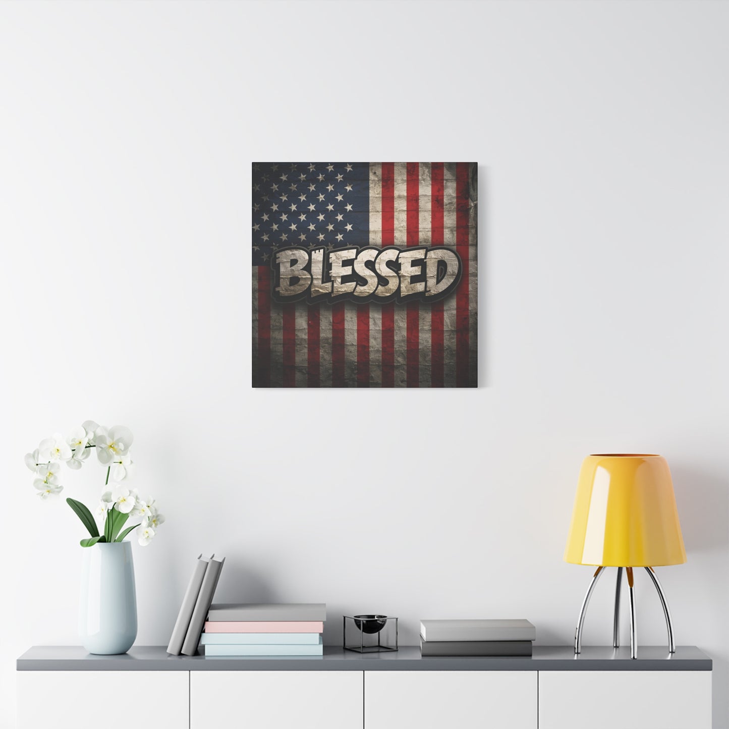 Blessed American Flag Canvas Wall Art, Patriotic Home Decor, Inspirational Gift, Rustic Wall Decor, Americana Artwork